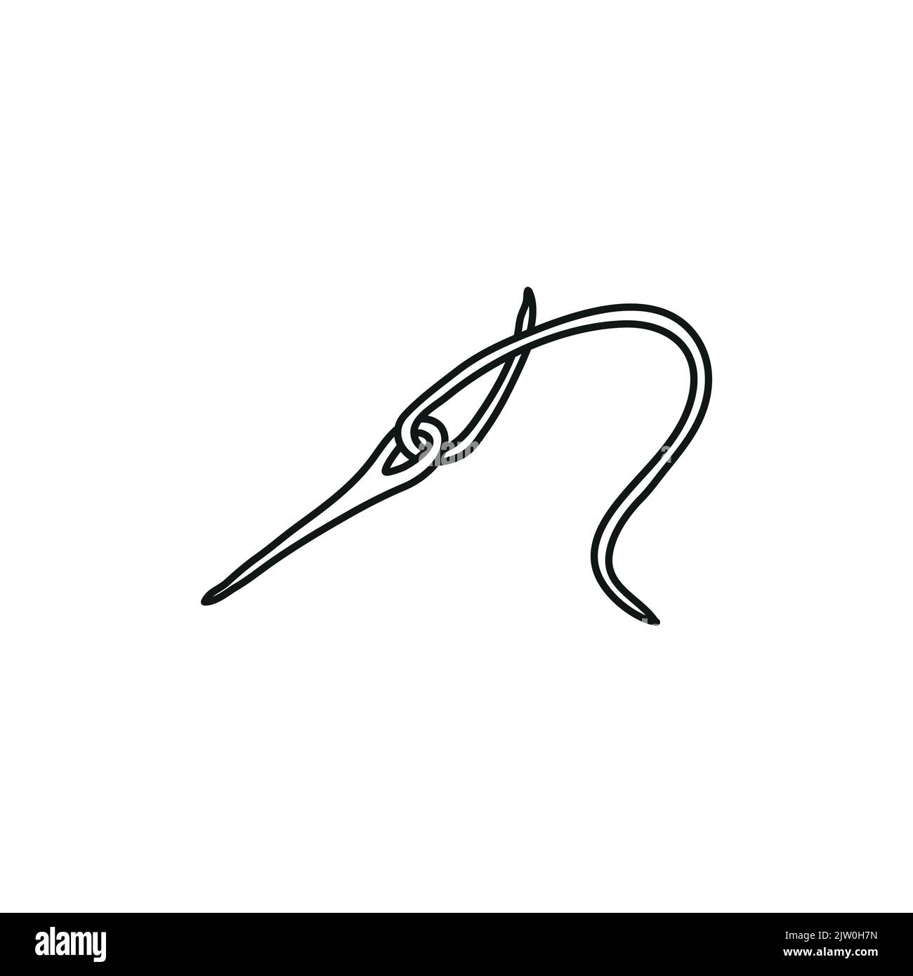 Doodle outline needle with thread for sewing isolated on white