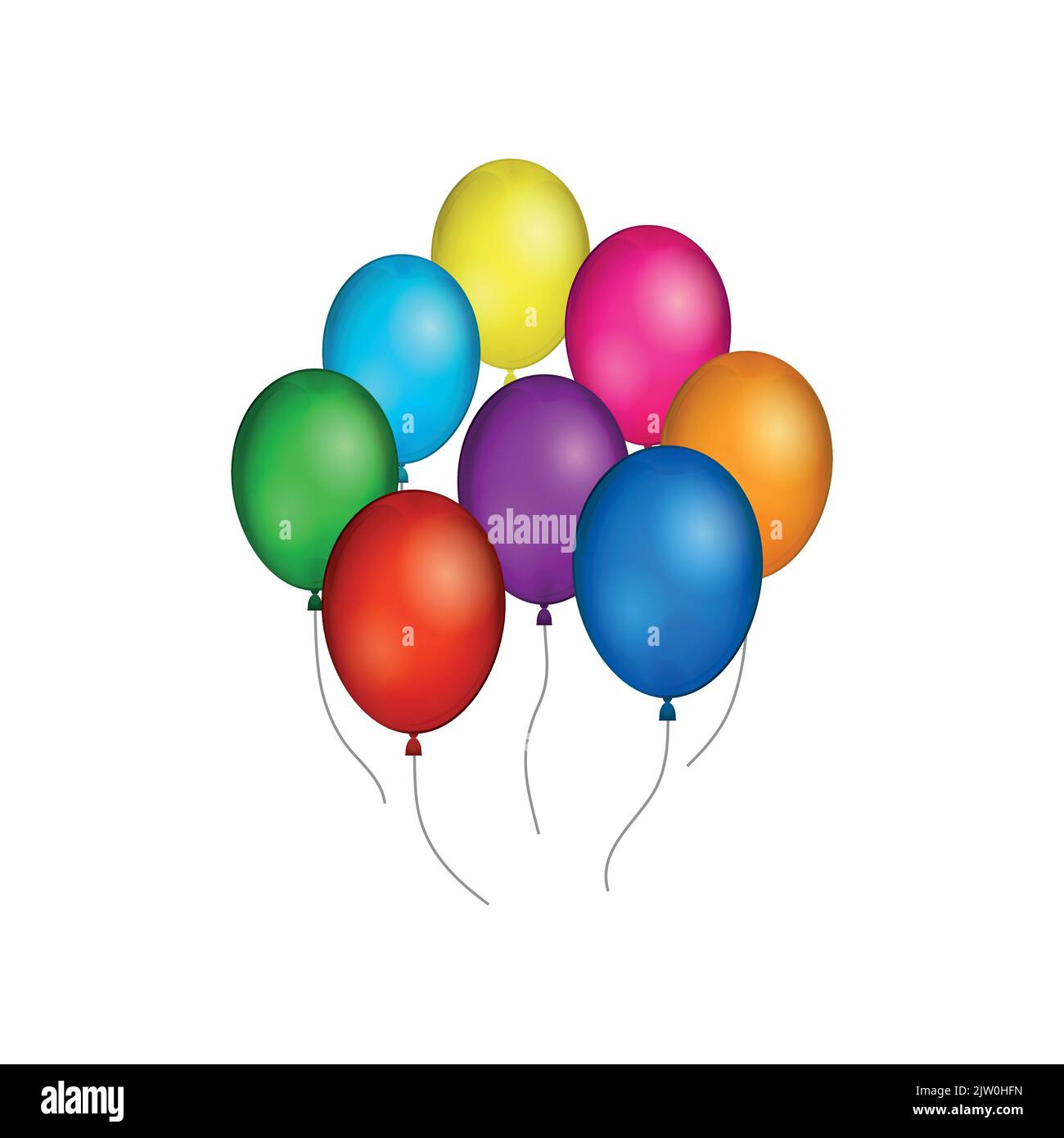 Group of colorful helium balloons isolated on white background Stock ...