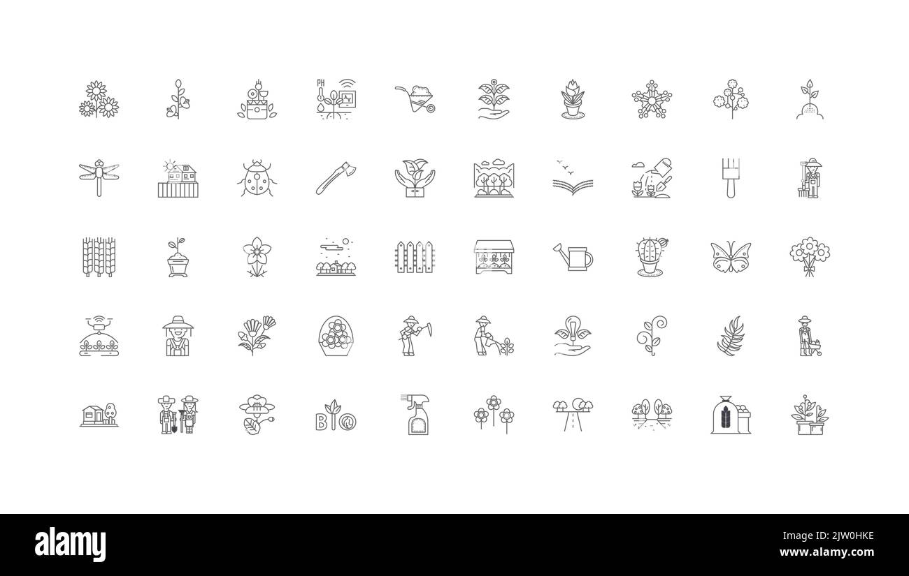 Garden ideas, linear icons, line signs set, vector collection Stock Vector