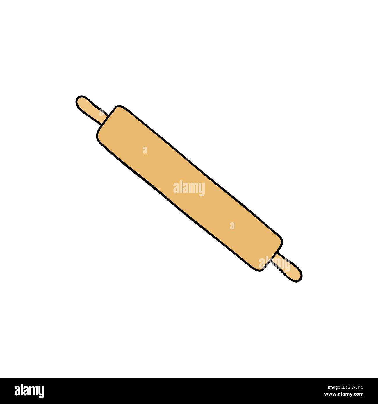 Doodle colored rolling pin isolated on white background. Stock Vector
