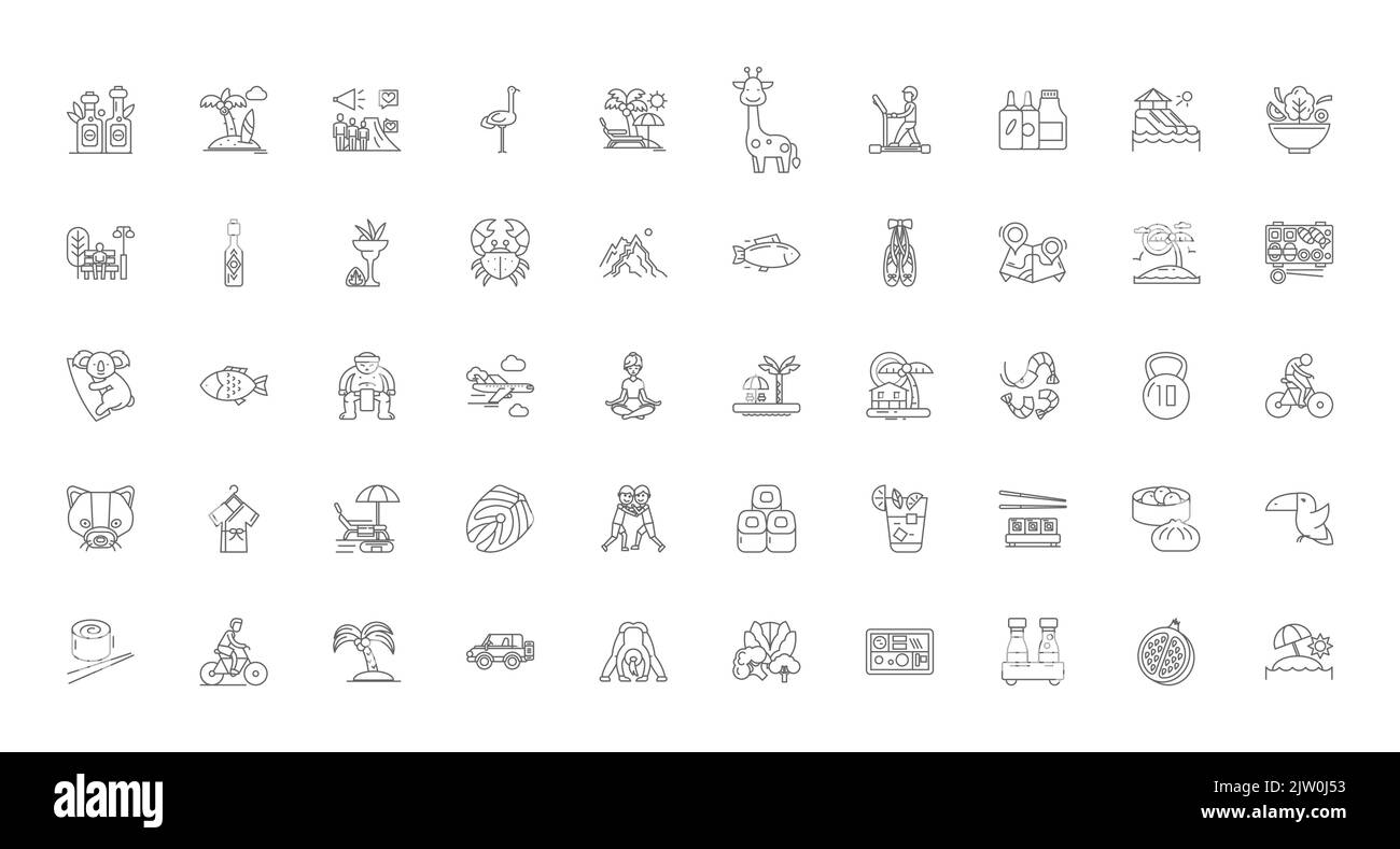 Asia concept illustration, linear icons, line signs set, vector collection Stock Vector