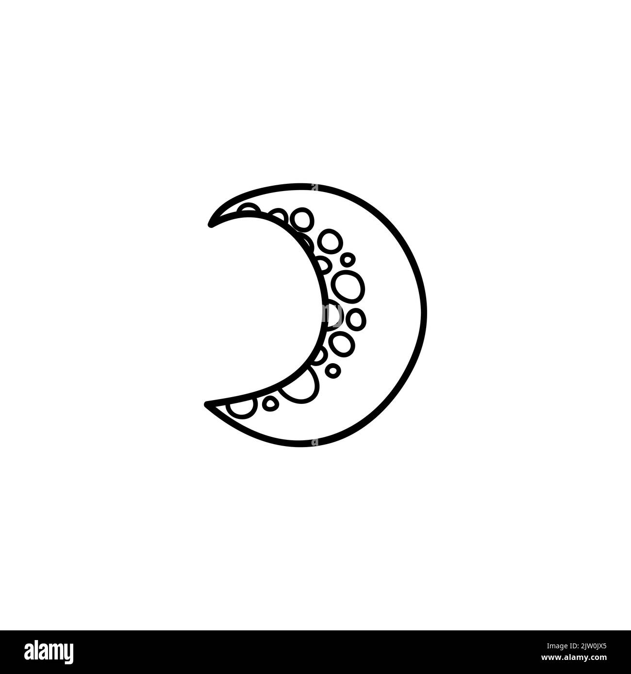 Doodle outline moon icon isolated on white background. Stock Vector