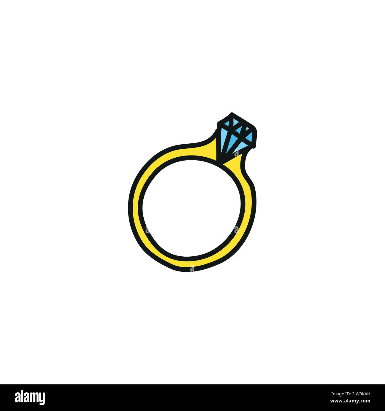 Doodle colored diamond ring isolated on white background Stock Vector