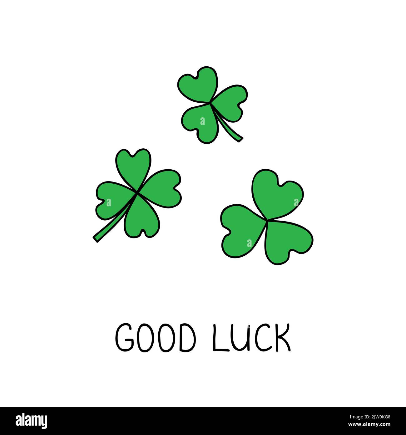 Doodle green clovers with lettering isolated on white background Stock ...
