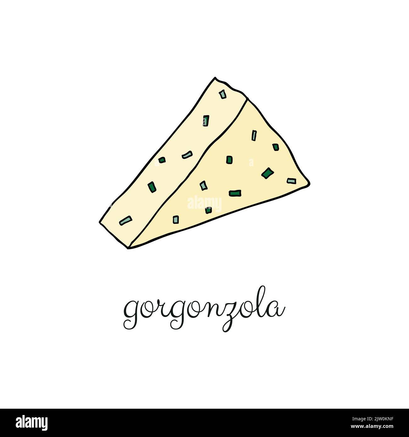 Hand drawn colored gorgonzola cheese isolated on white background Stock ...