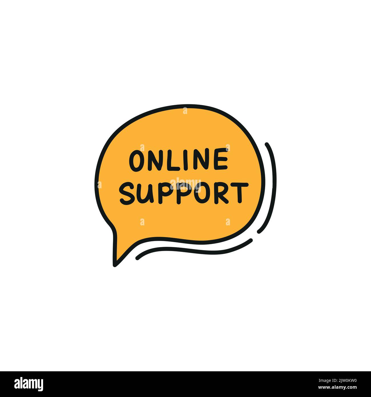 Doodle colored online support chat bubble isolated on white background. Stock Vector