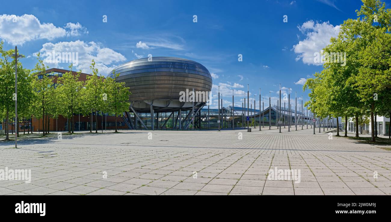 HQ Panorama - The 'Planet M' pavilion at the south entrance to the Hanover Fair and the Expo Plaza Stock Photo