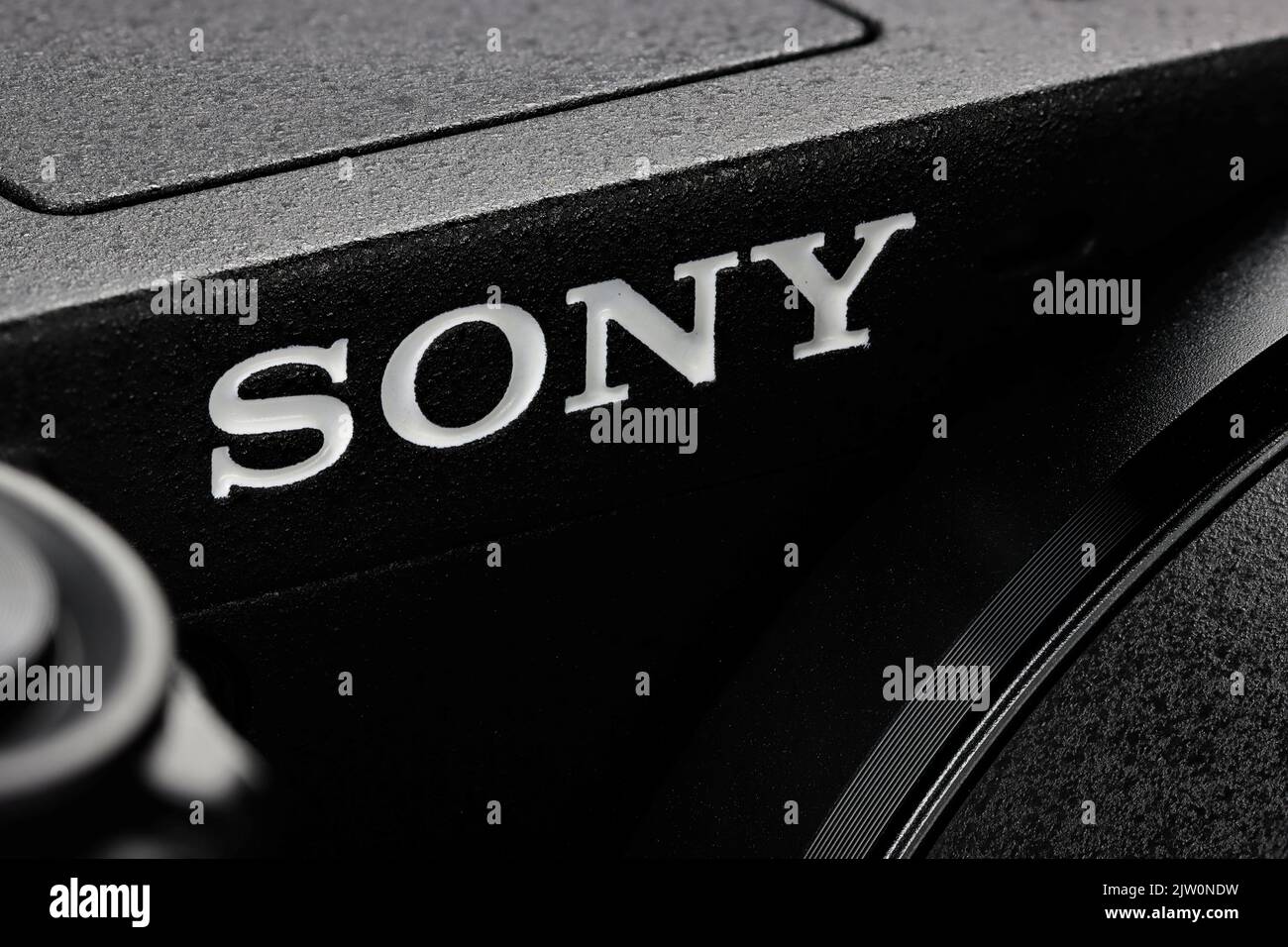 Sony branding on Alpha 6400 camera Stock Photo