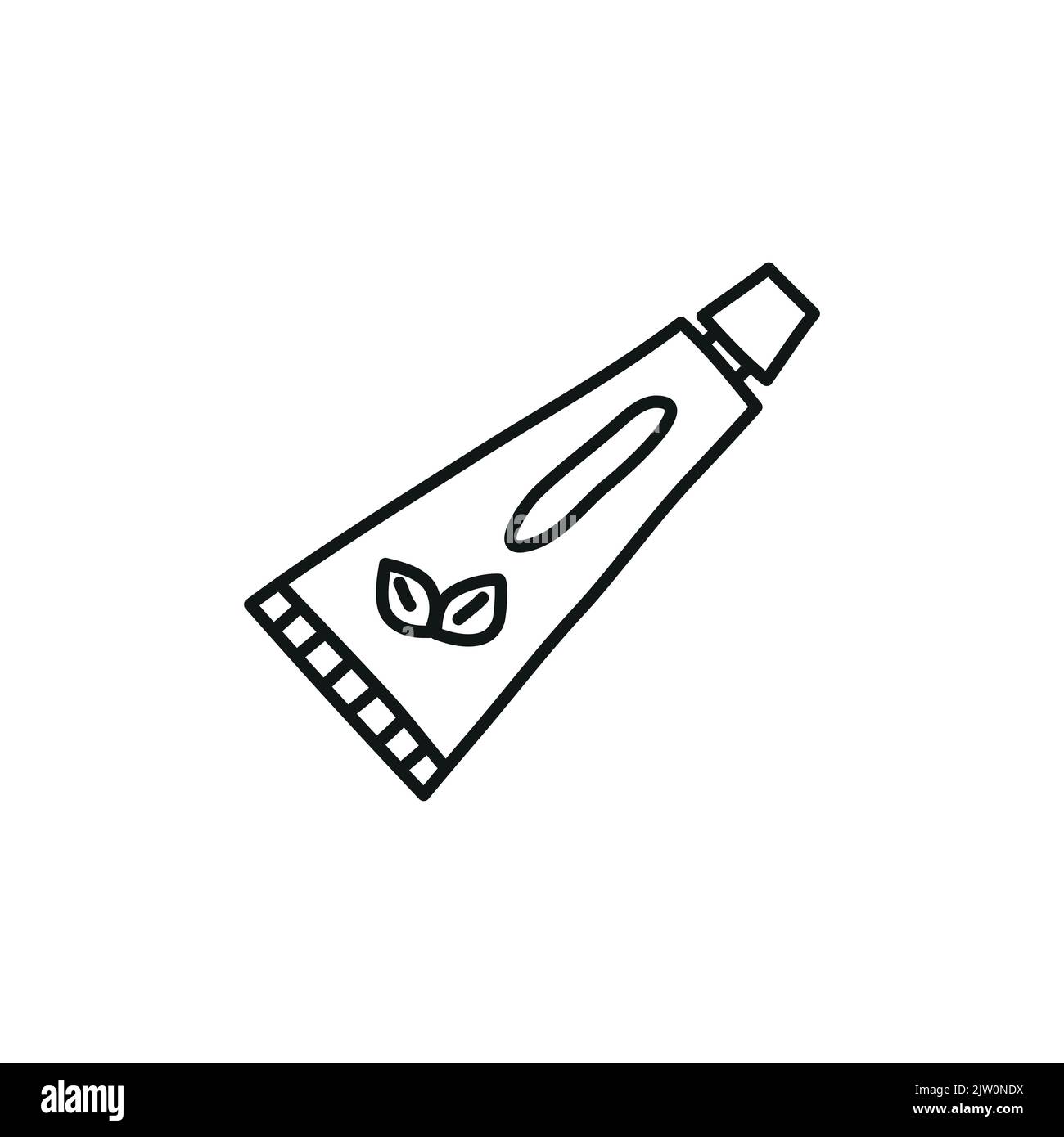 Doodle outline toothpaste in tube isolated on white background Stock