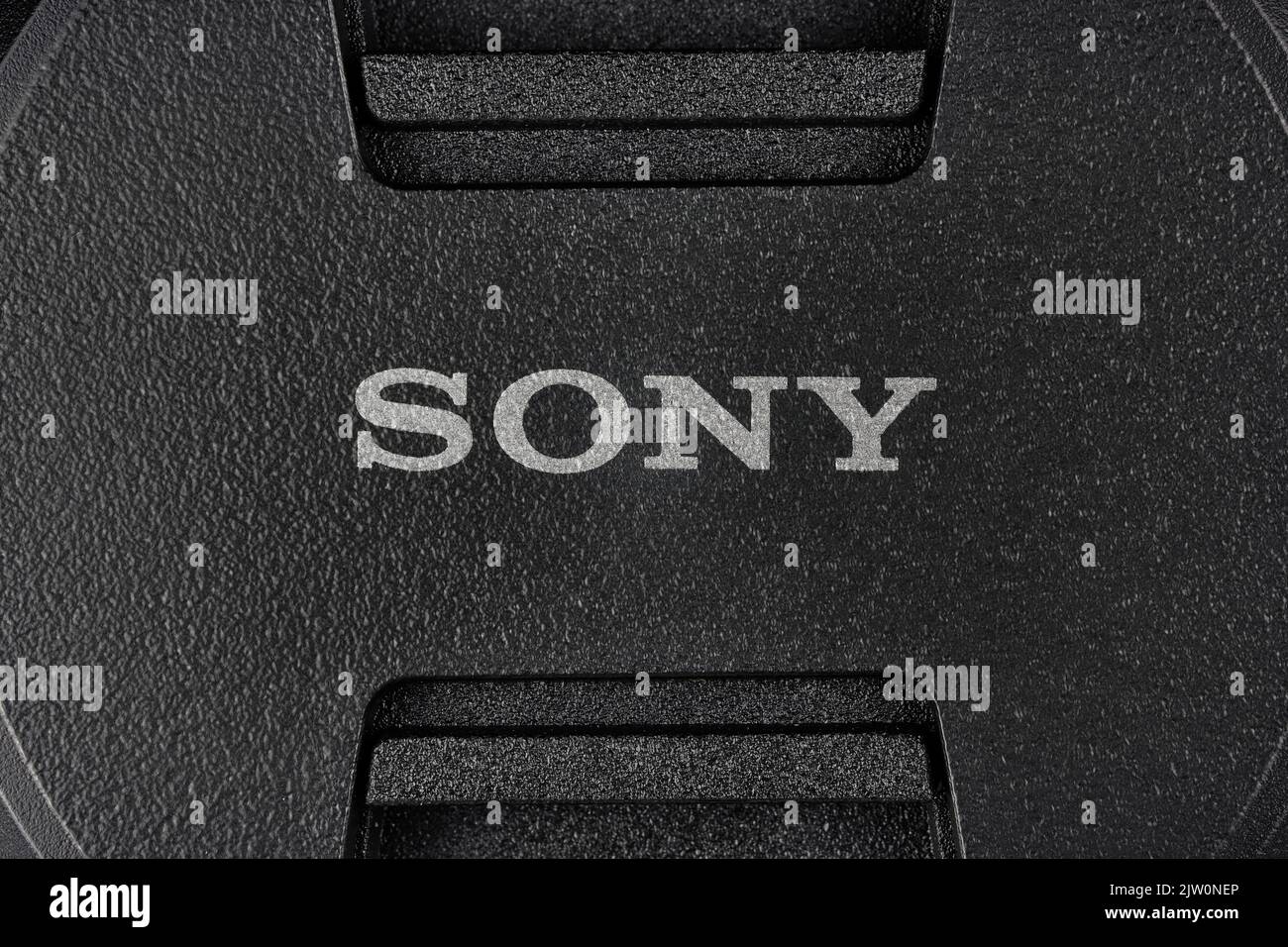 Sony branding on lens cap Stock Photo