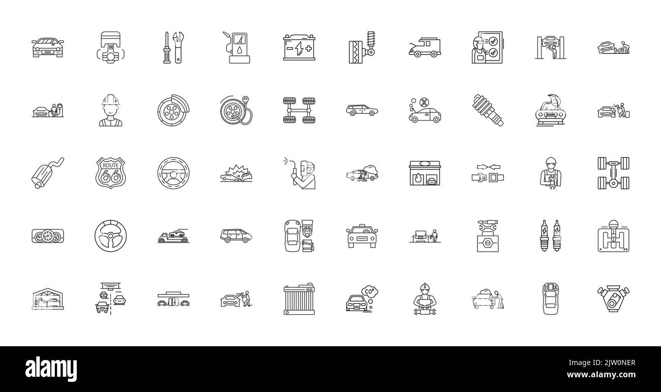 Car service concept illustration, linear icons, line signs set, vector ...