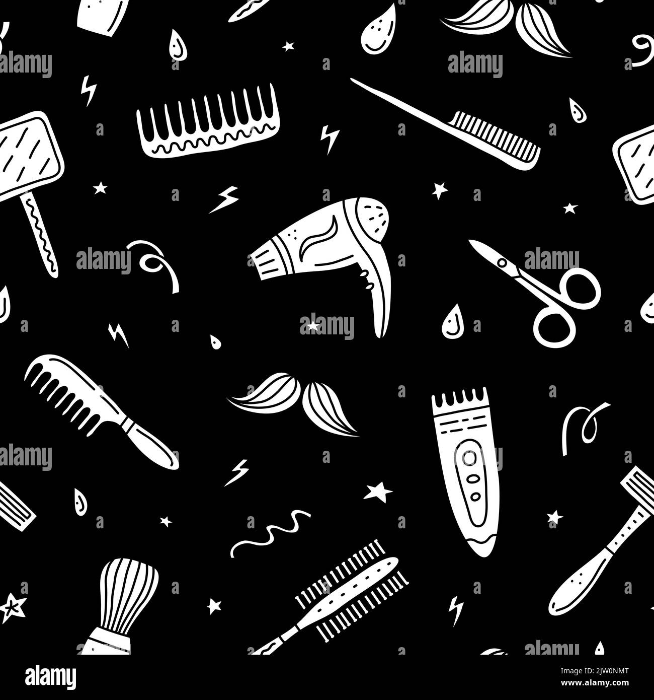 Black and white seamless pattern with doodle barber shop icons Stock ...