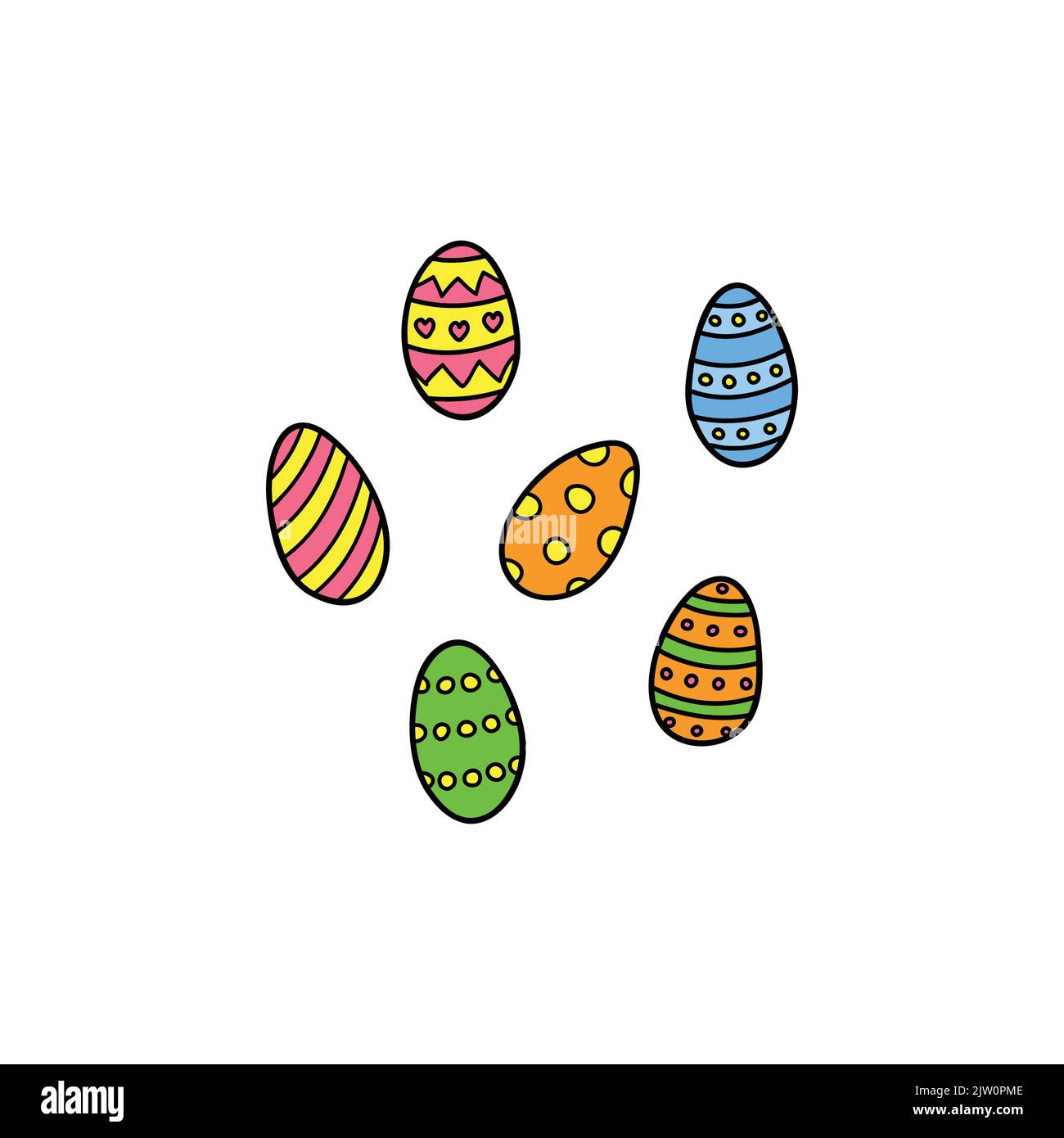Doodle colored Easter eggs isolated on white background. Stock Vector