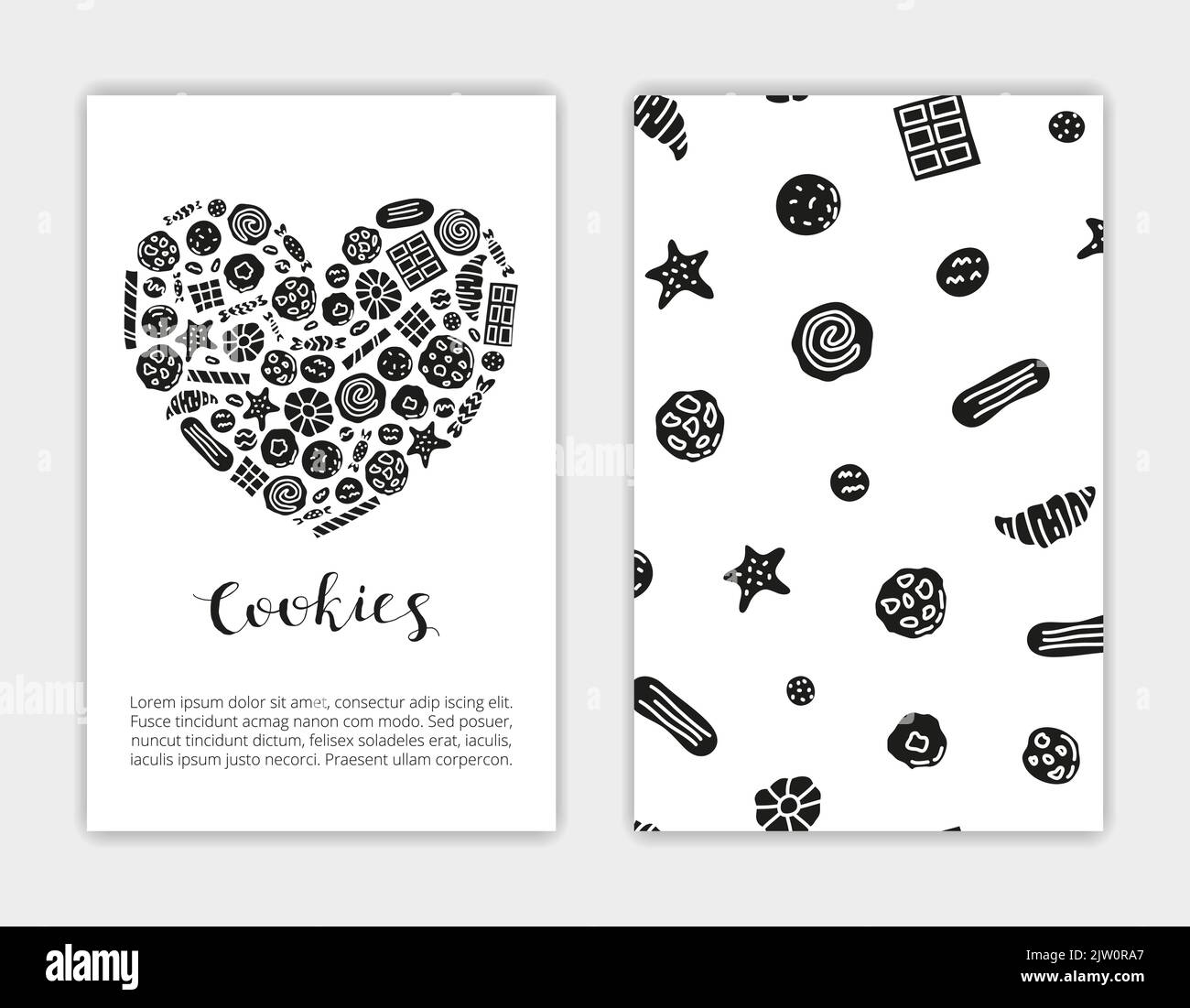 Card templates with doodle cookies, waffles and candies. Used clipping ...
