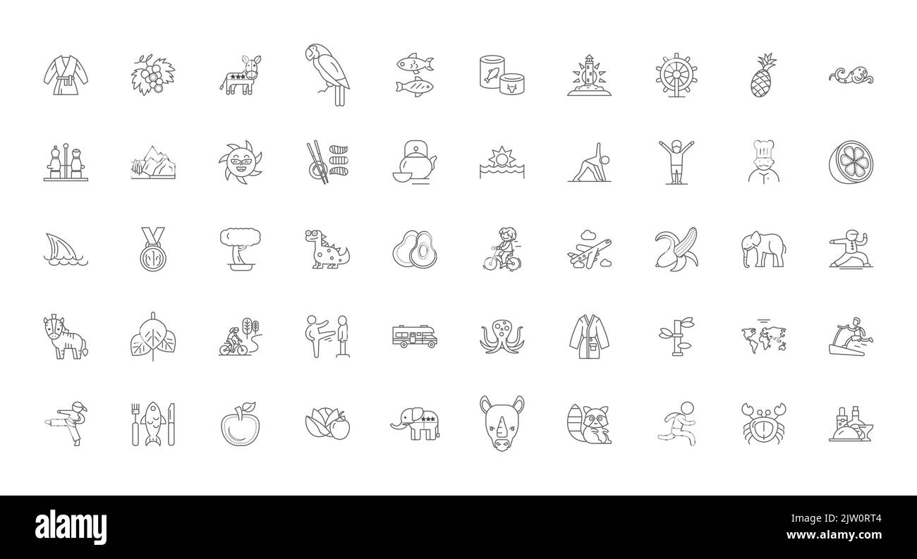 Asia ideas, linear icons, line signs set, vector collection Stock Vector