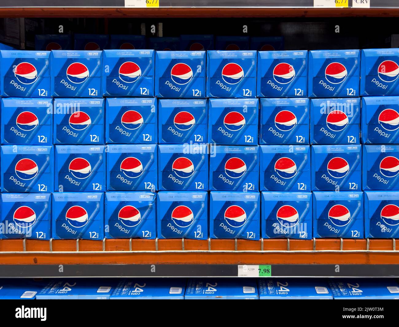 Victorville, CA, USA September 2, 2022 Twelve pack boxes of Pepsi