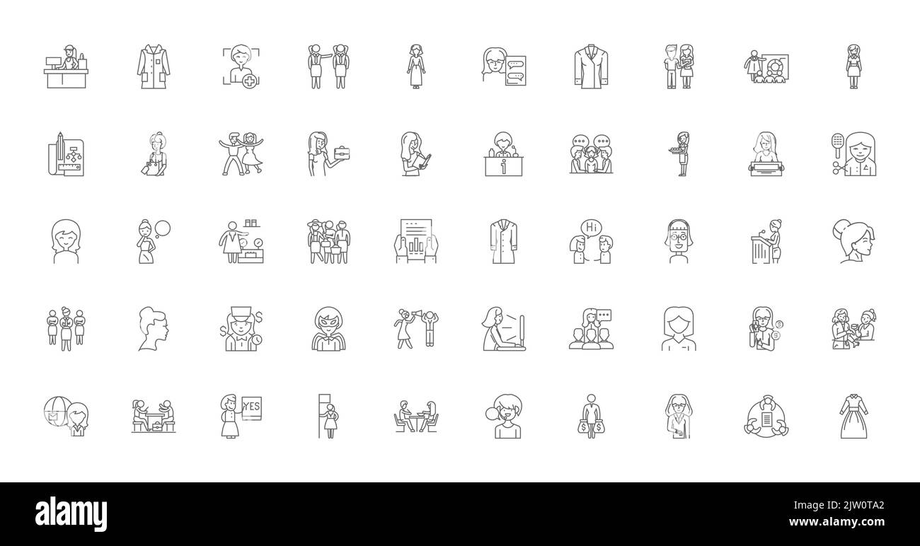 Business women ideas, linear icons, line signs set, vector collection ...