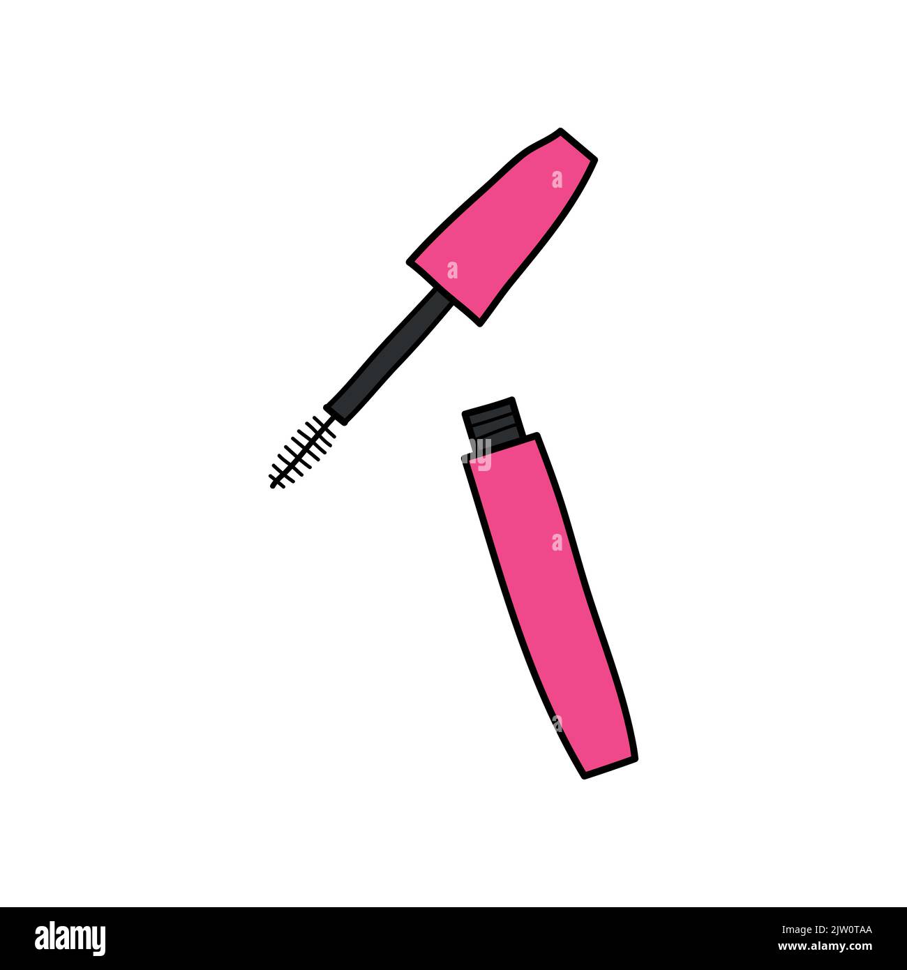 Doodle colored opened tube of mascara isolated on white background