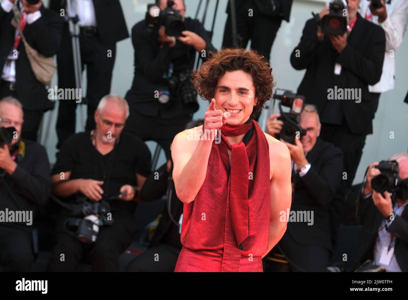 Timothee Chalamet attends the 'Bones And All' red carpet at the 79th Venice International Film Festival on September 02, 2022 in Venice, Italy. Stock Photo
