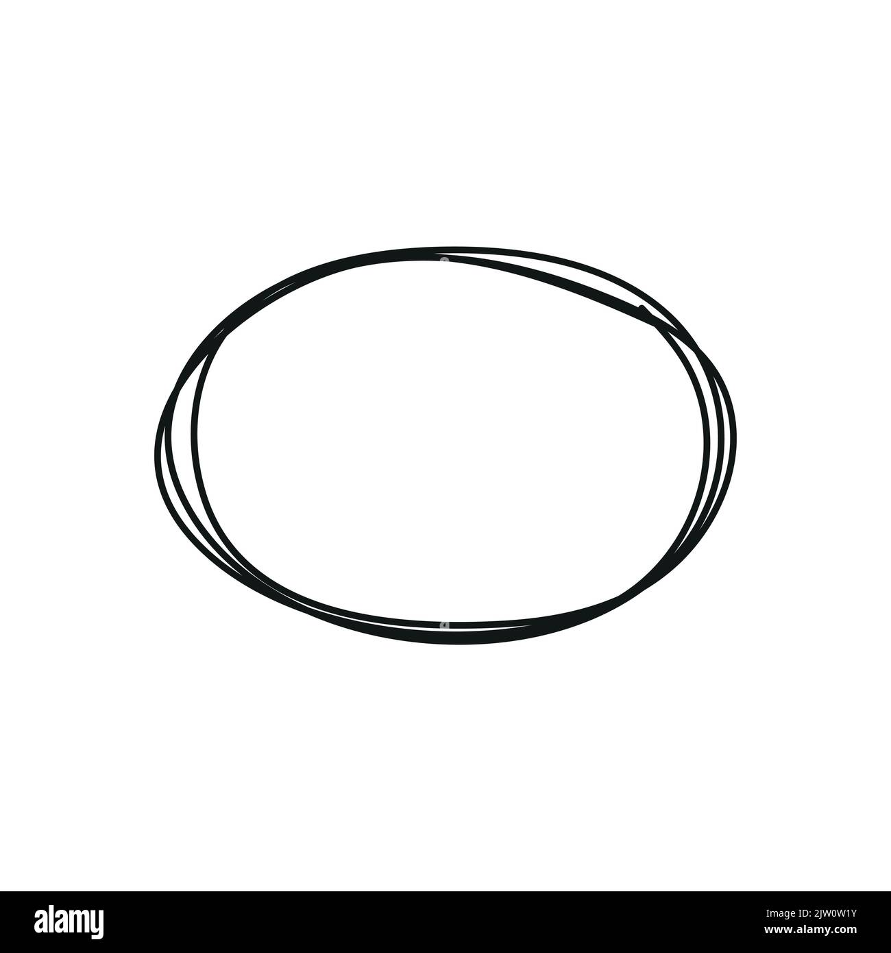 Hand drawn oval sketched frame isolated on white background Stock