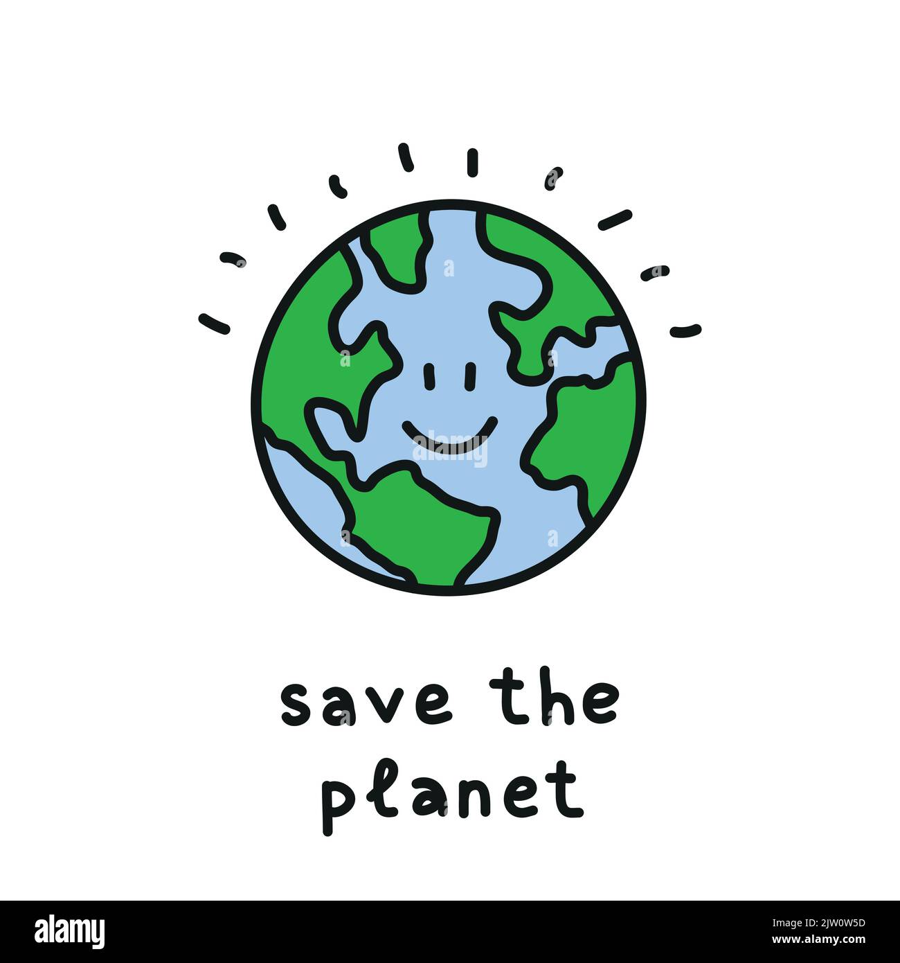 Doodle colored smiley Earth planet with lettering save the planet ...