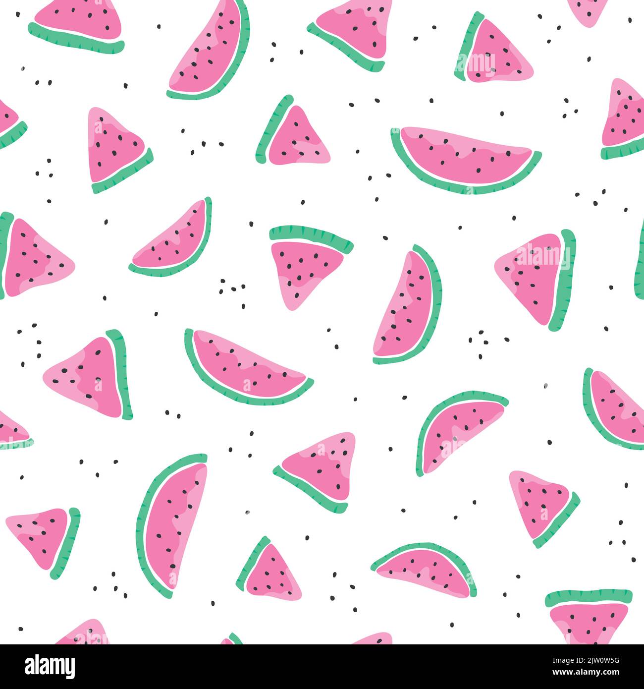 Cute seamless pattern with colorful doodle watermelon slices and seeds ...