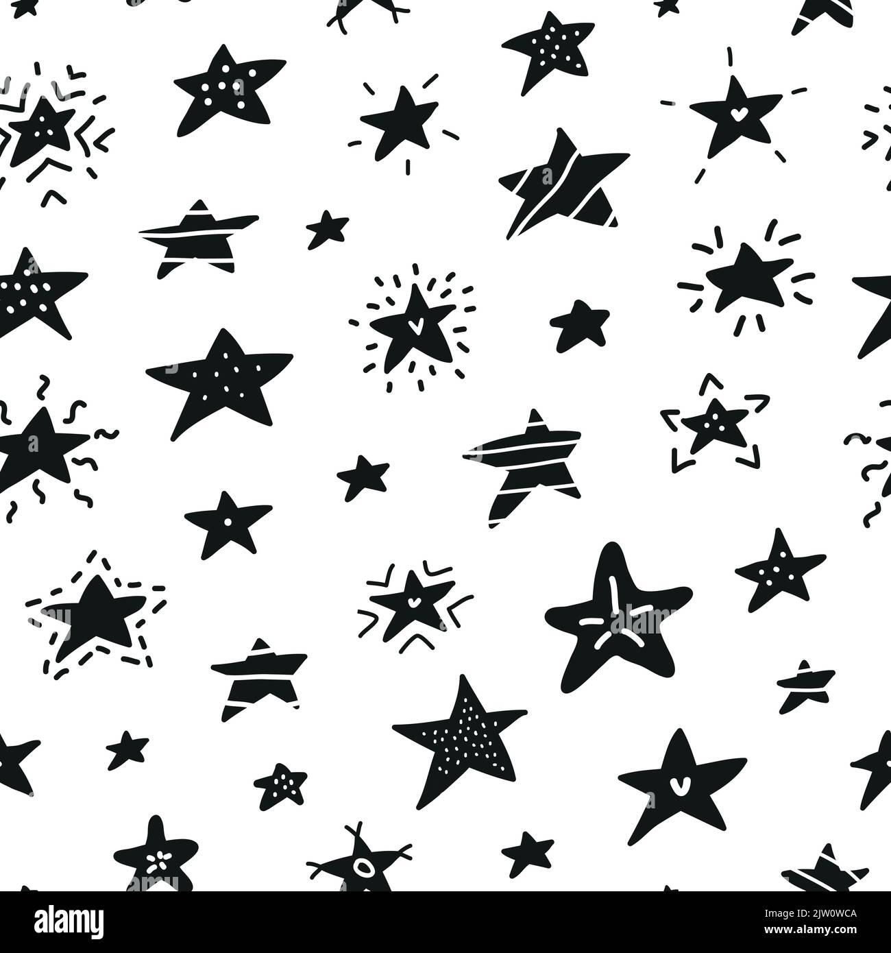 Black and white seamless pattern with doodle abstract stars Stock ...
