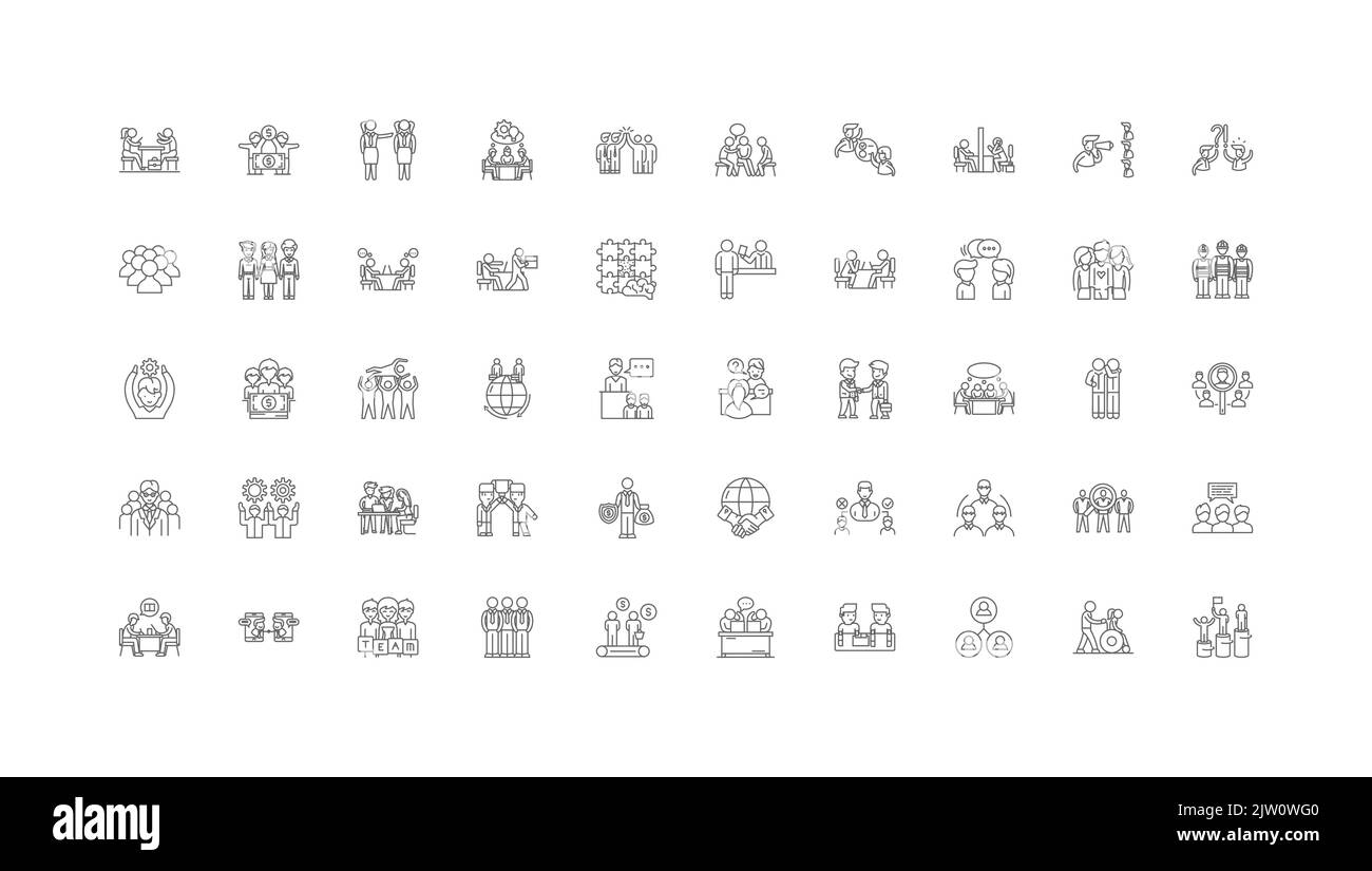 Teamwork ideas, linear icons, line signs set, vector collection Stock ...