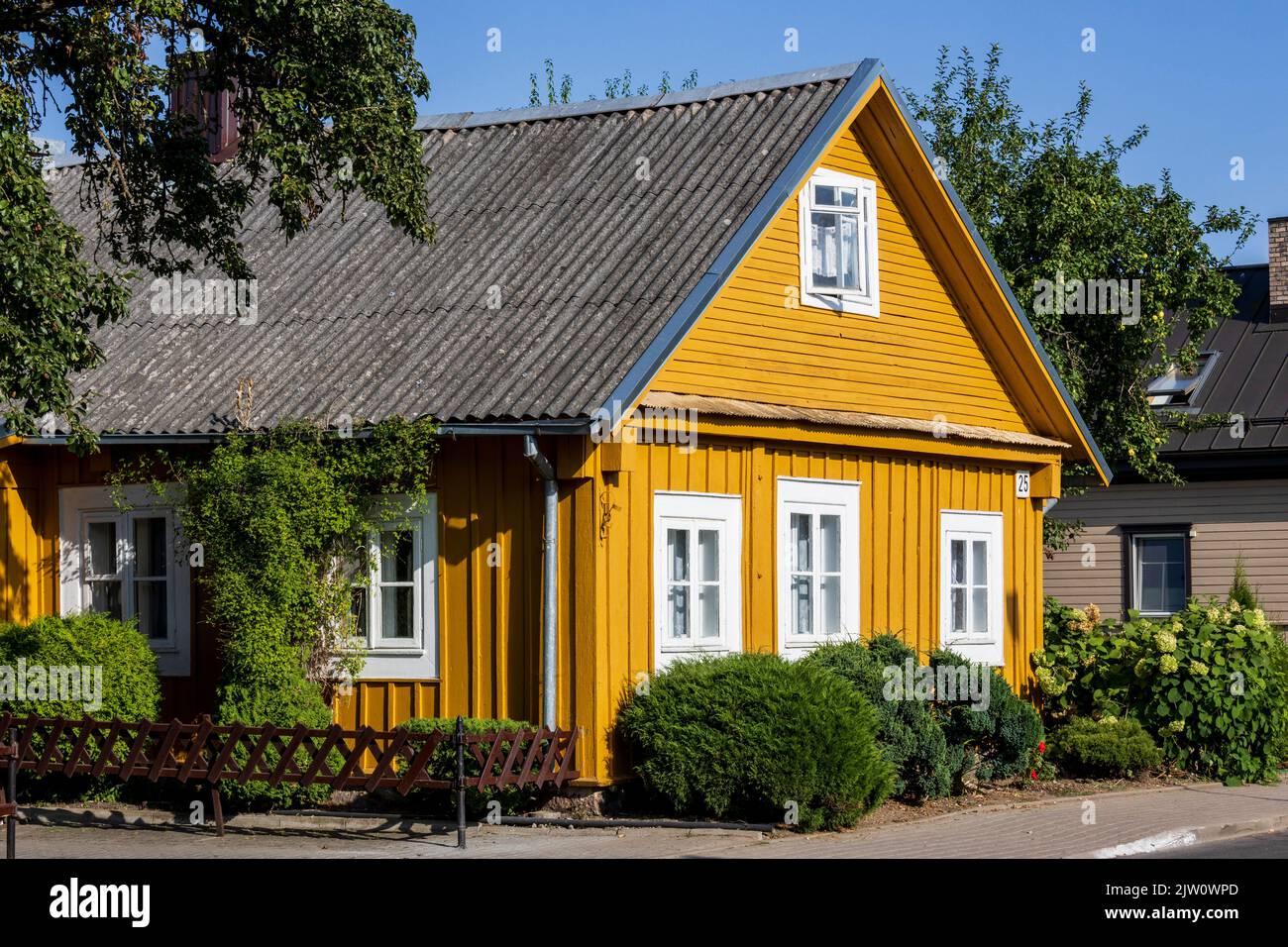 Traditional wooden house, Trakai, Lithuania, The Baltics, Europe Stock Photo