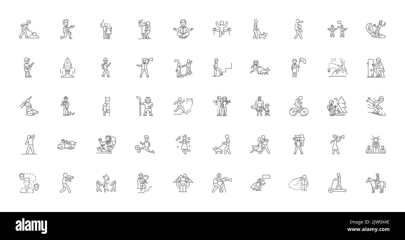 Active people ideas, linear icons, line signs set, vector collection Stock Vector