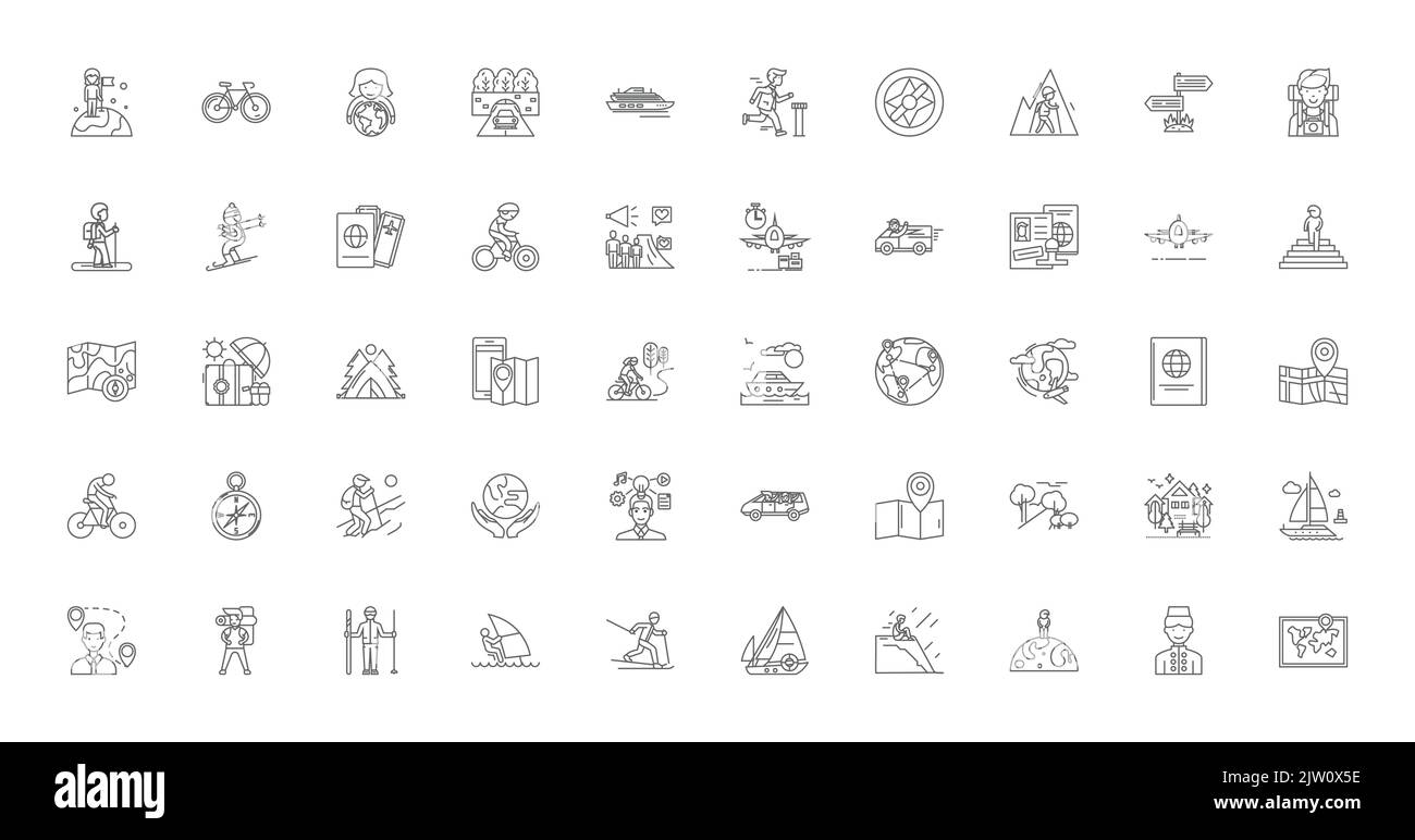Adventure concept illustration, linear icons, line signs set, vector ...