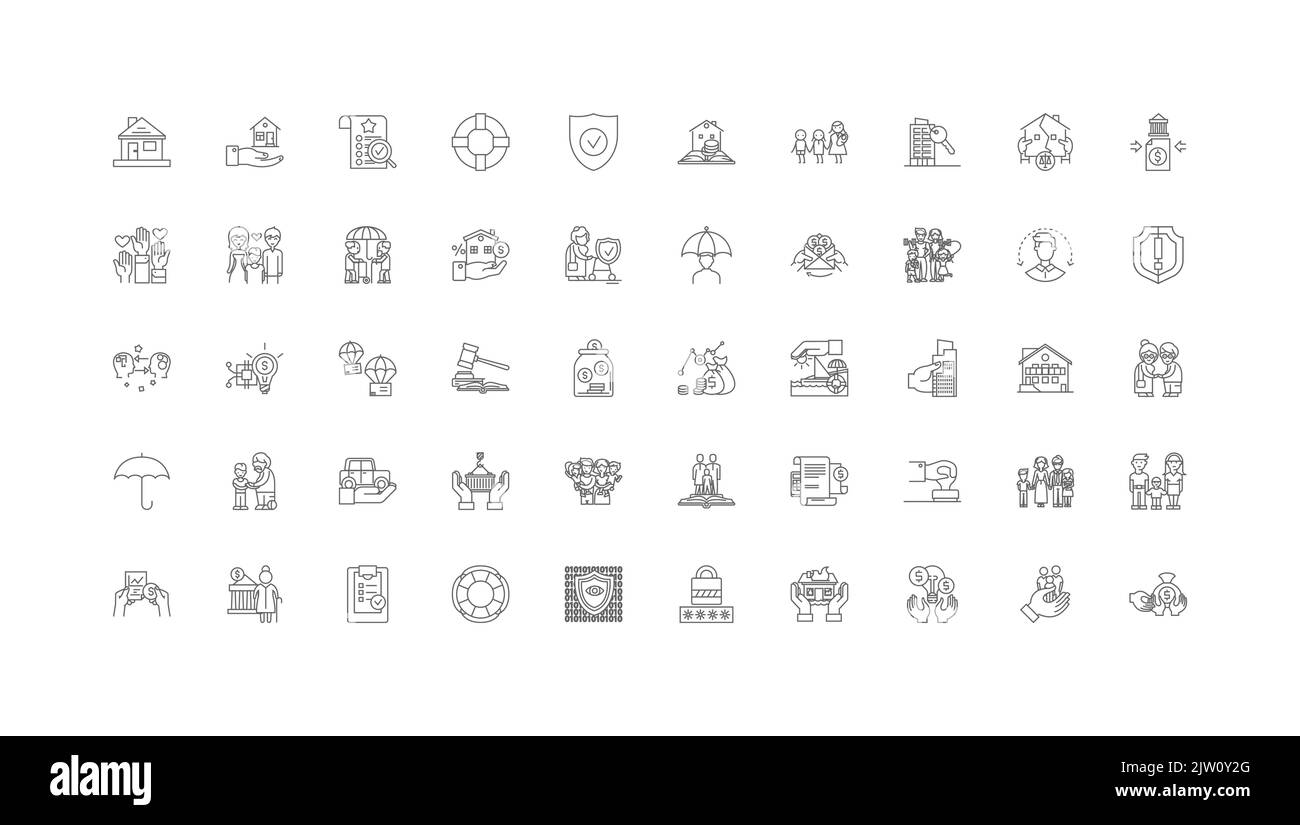 Insuarance ideas, linear icons, line signs set, vector collection Stock Vector