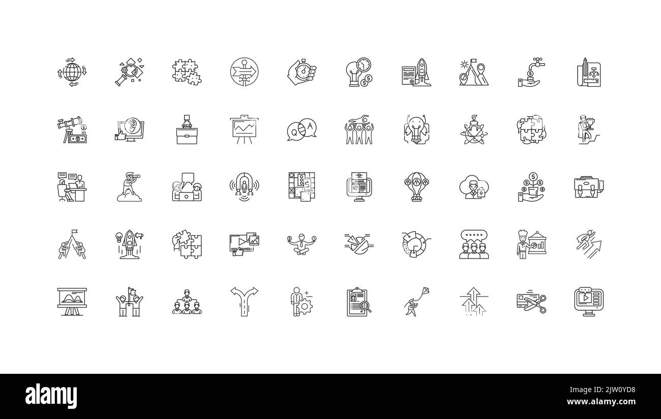 Strategy concept illustration, linear icons, line signs set, vector ...