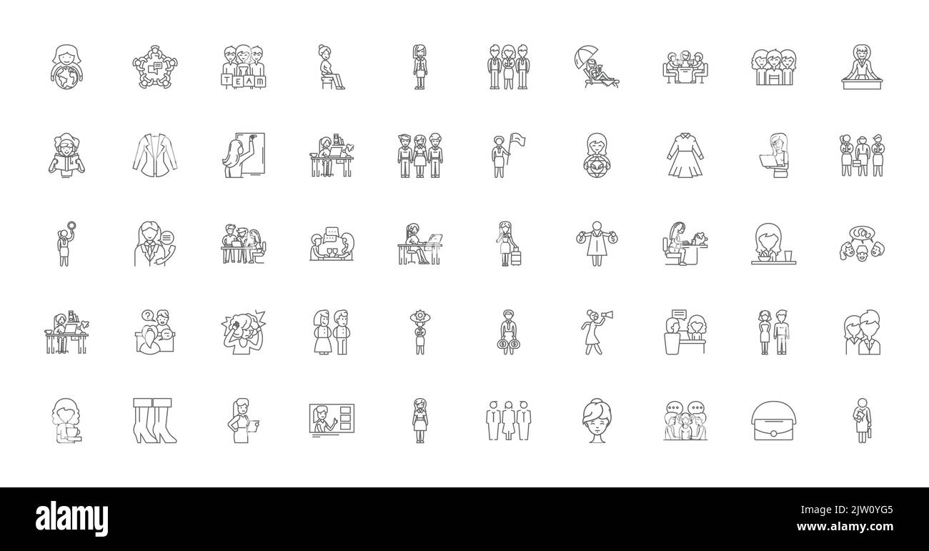 Business women concept illustration, linear icons, line signs set ...