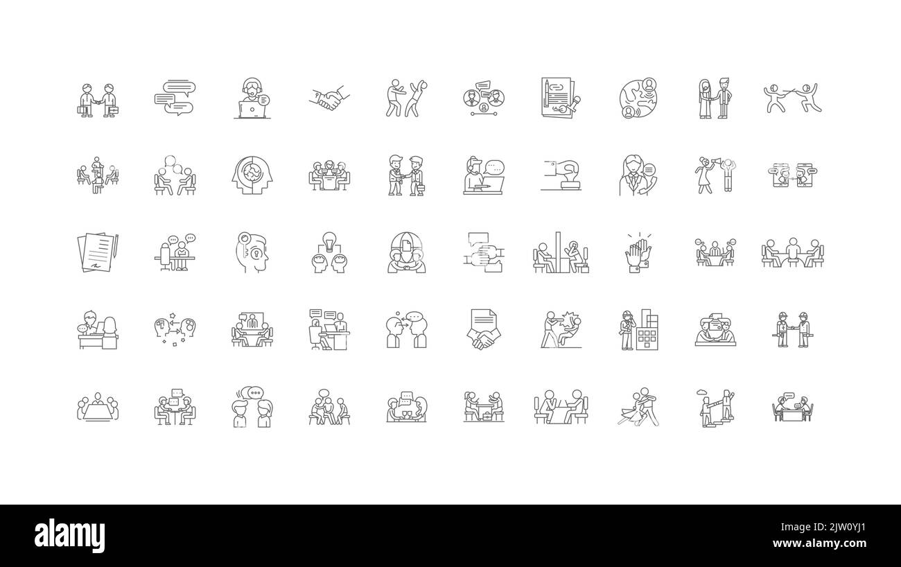 Negotation ideas, linear icons, line signs set, vector collection Stock Vector