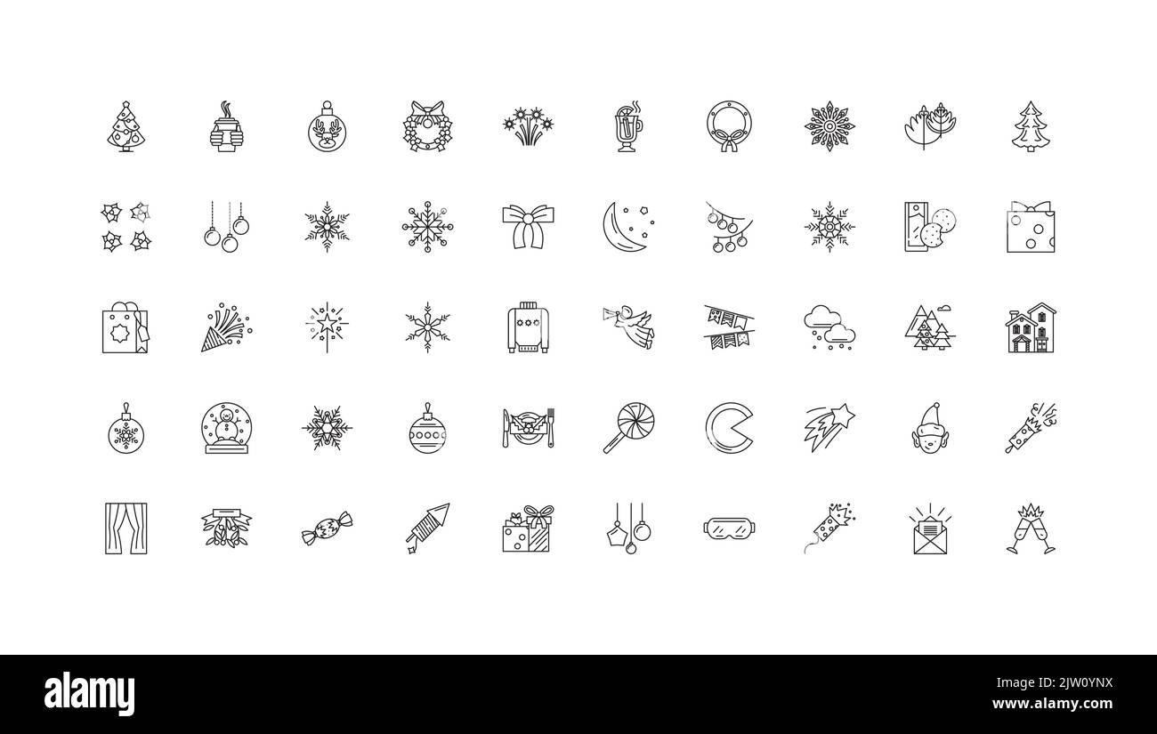Christmas concept illustration, linear icons, line signs set, vector ...