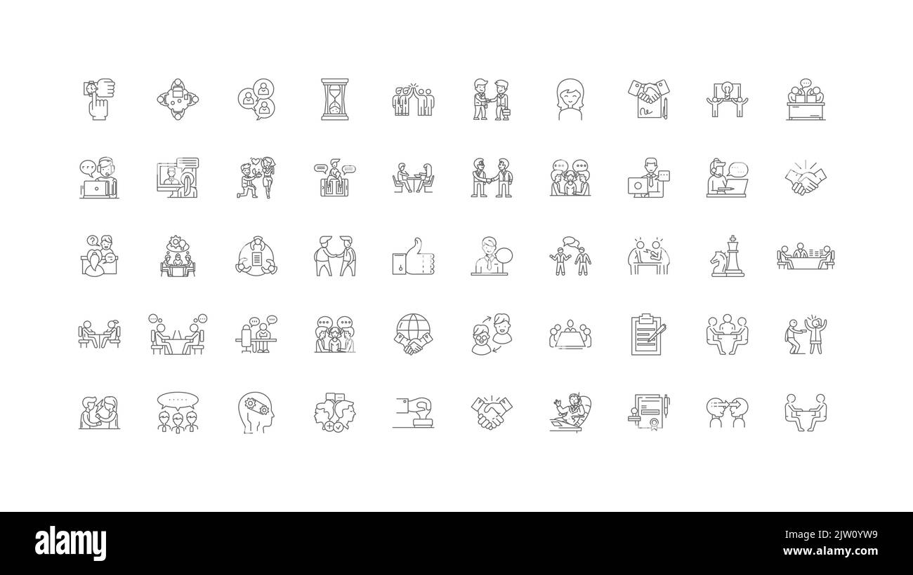 Negotation concept illustration, linear icons, line signs set, vector ...