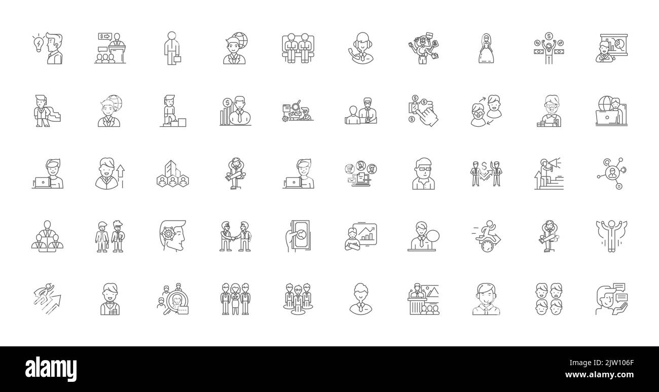 Broker ideas, linear icons, line signs set, vector collection Stock Vector