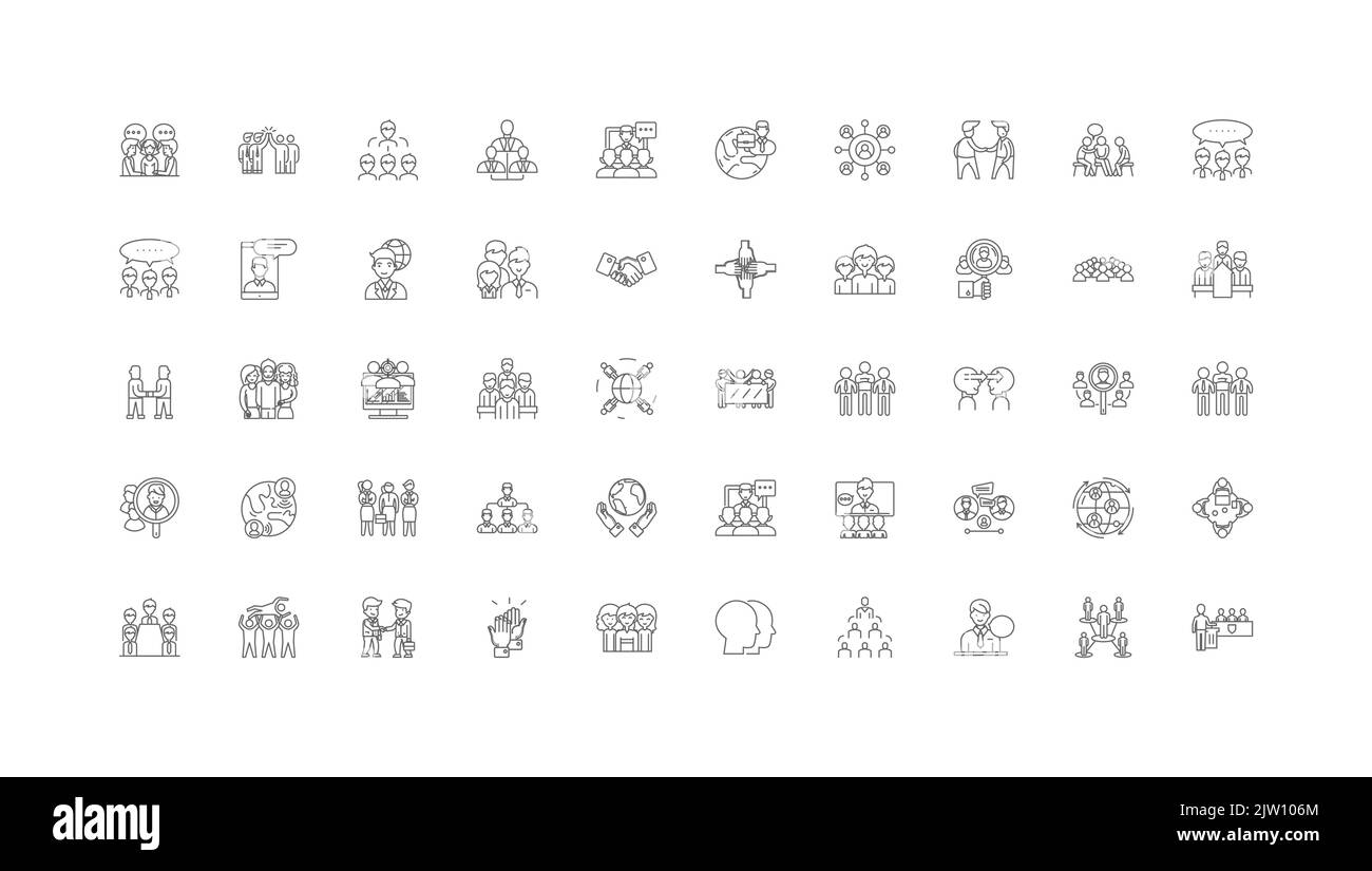 Community System concept illustration, linear icons, line signs set ...