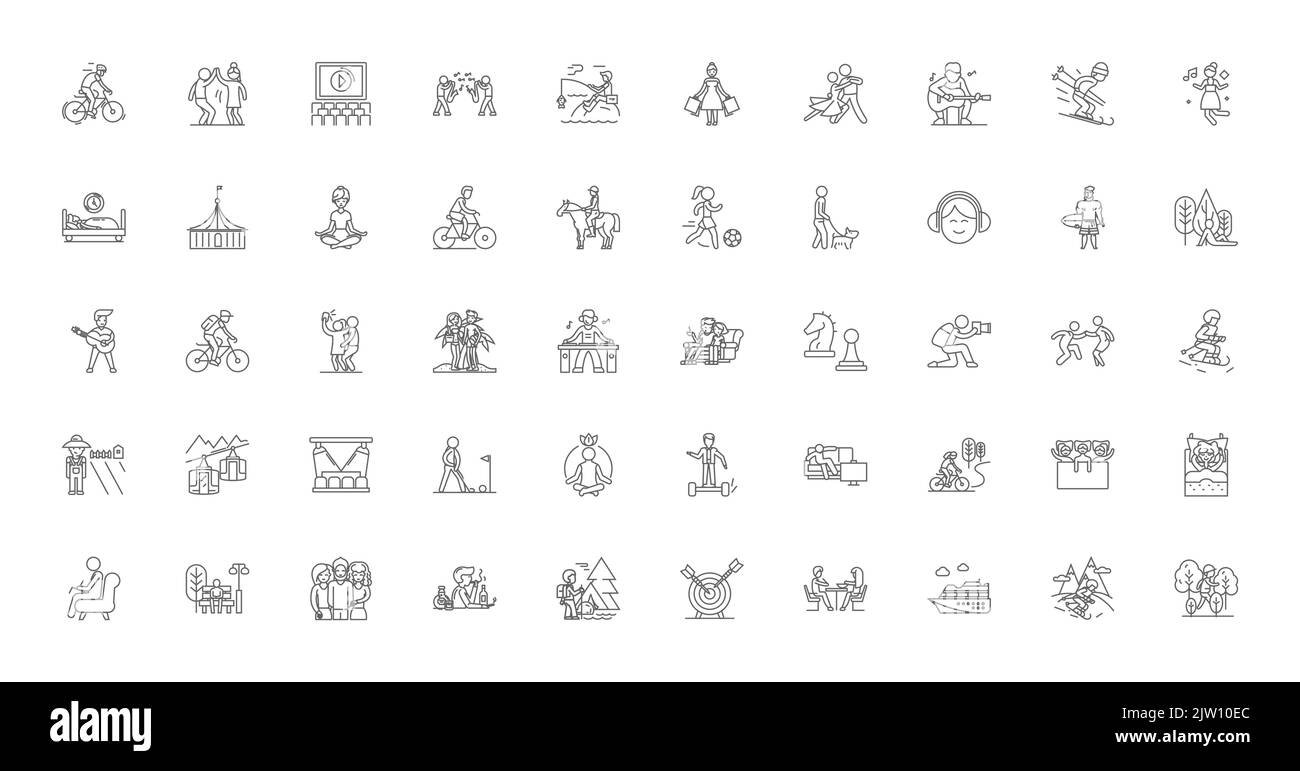 Activities concept illustration, linear icons, line signs set, vector ...