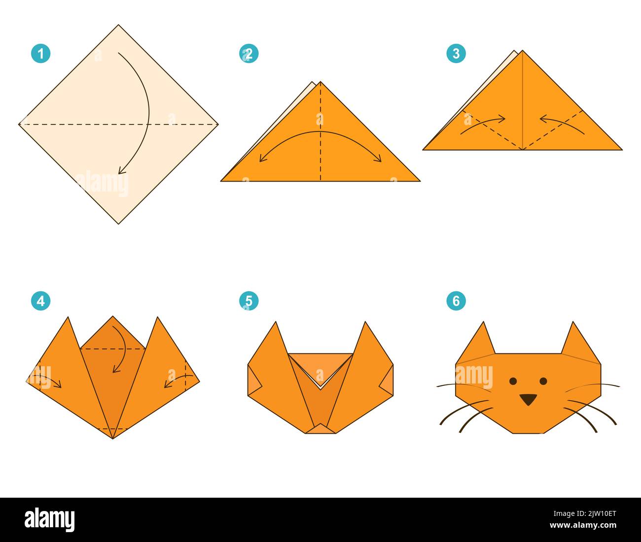 Origami tutorial. Origami scheme for kids Cute Cat Stock Vector Image
