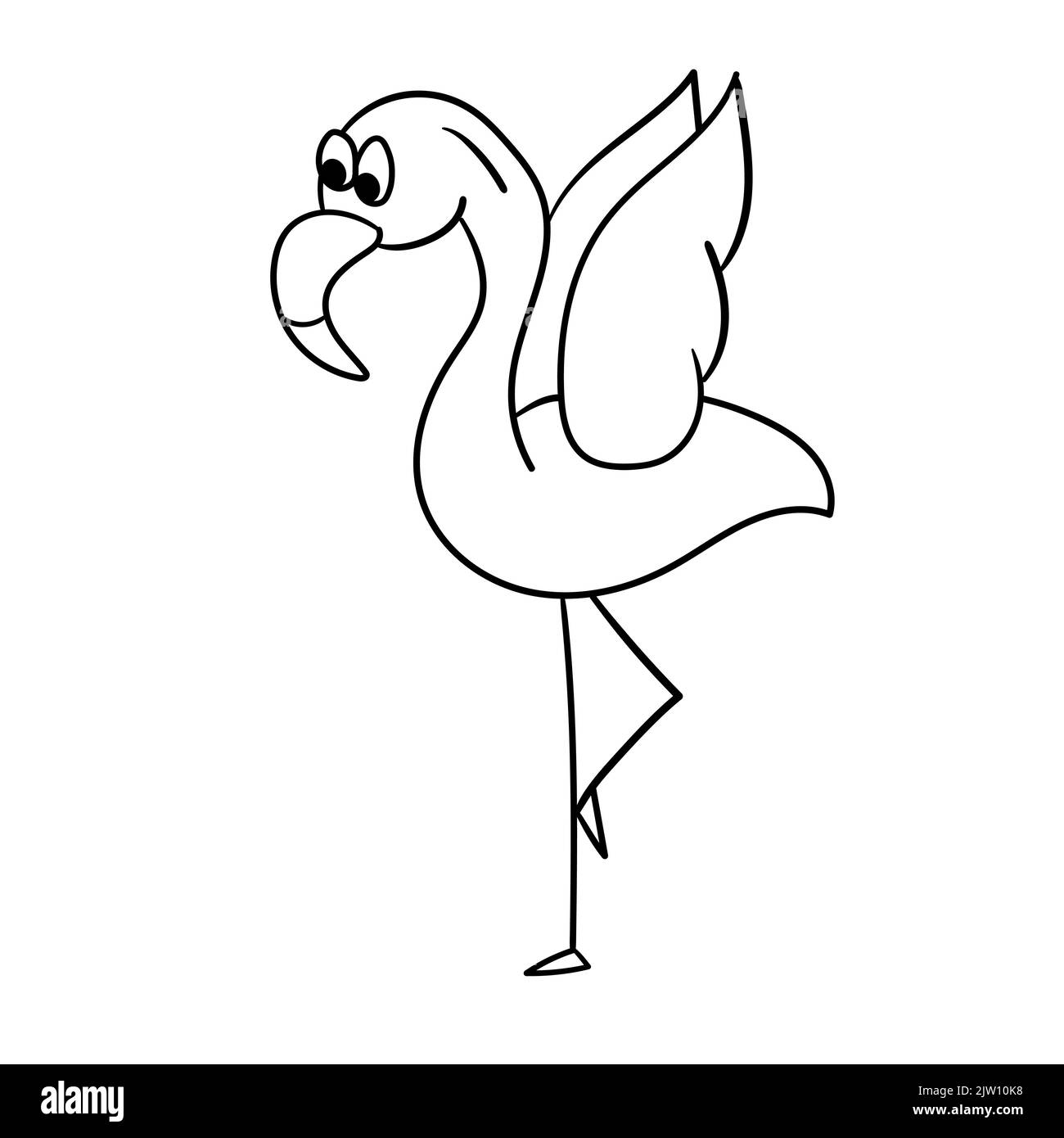 Simple flamingo, outline vector. Vector illustration of cartoon