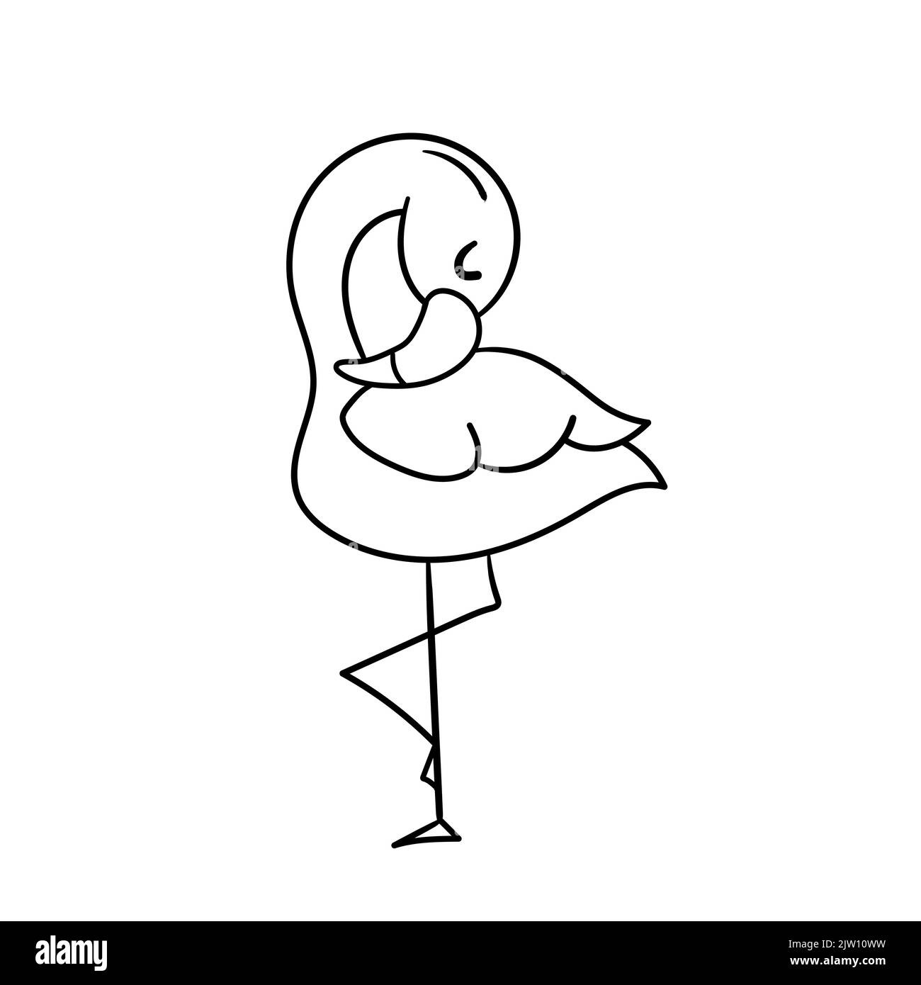 Cute cartoon flamingo standing on one leg. A funny flamingo sleeping