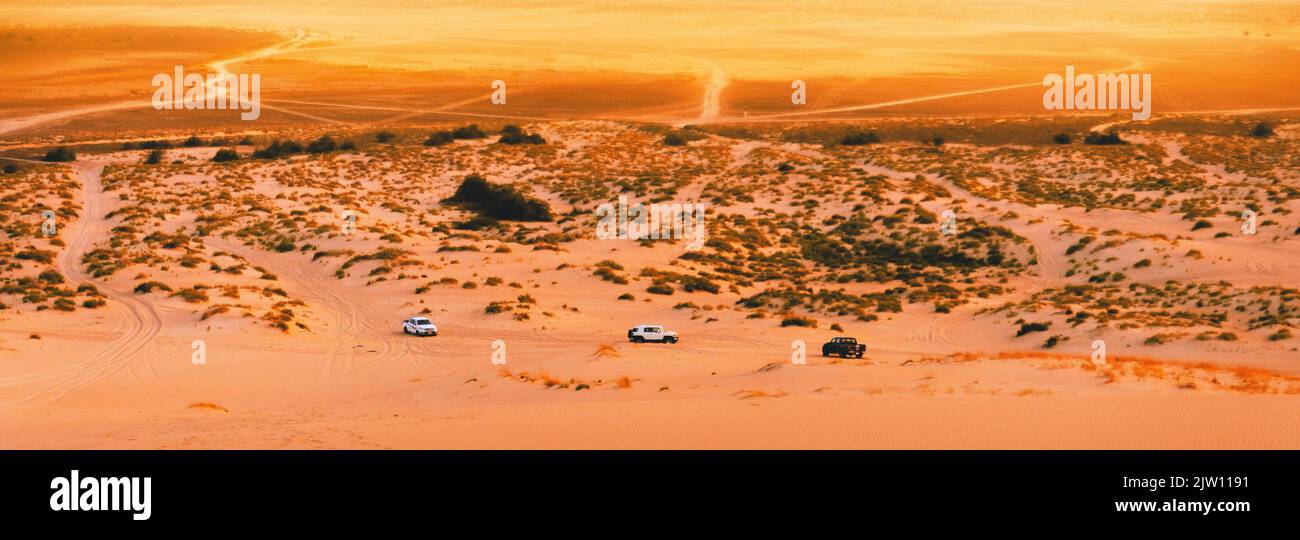 Cars in desert. An image from Al Ahsa, Saudi Arabia. Stock Photo