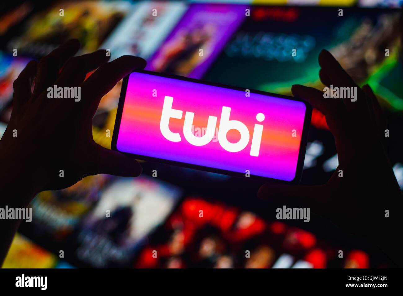 In this photo illustration, the Tubi logo is displayed on a smartphone