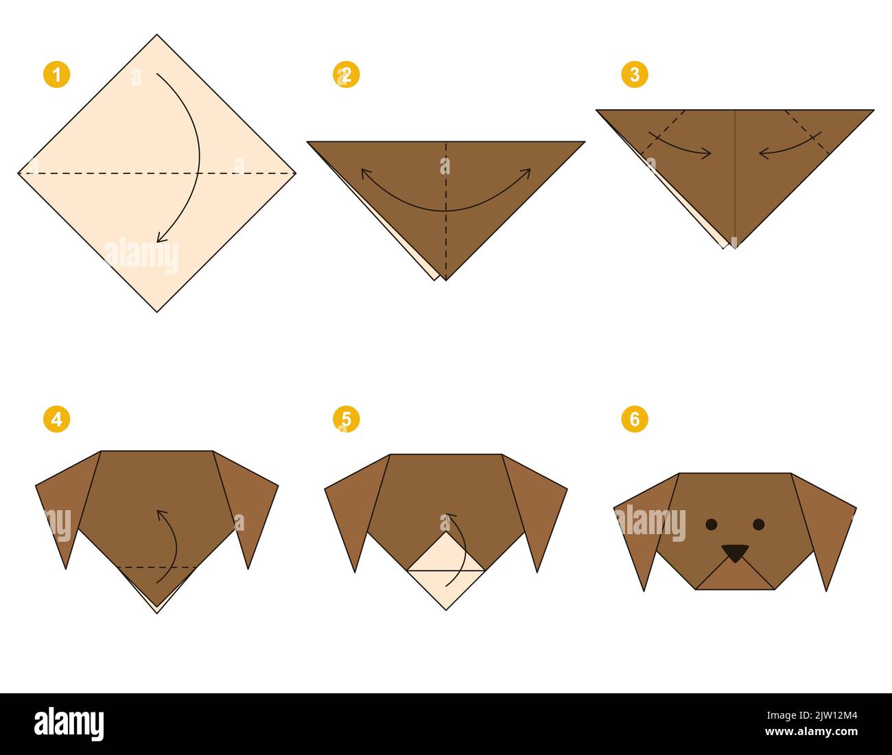 Origami tutorial. Origami scheme for kids Cute Dog Stock Vector
