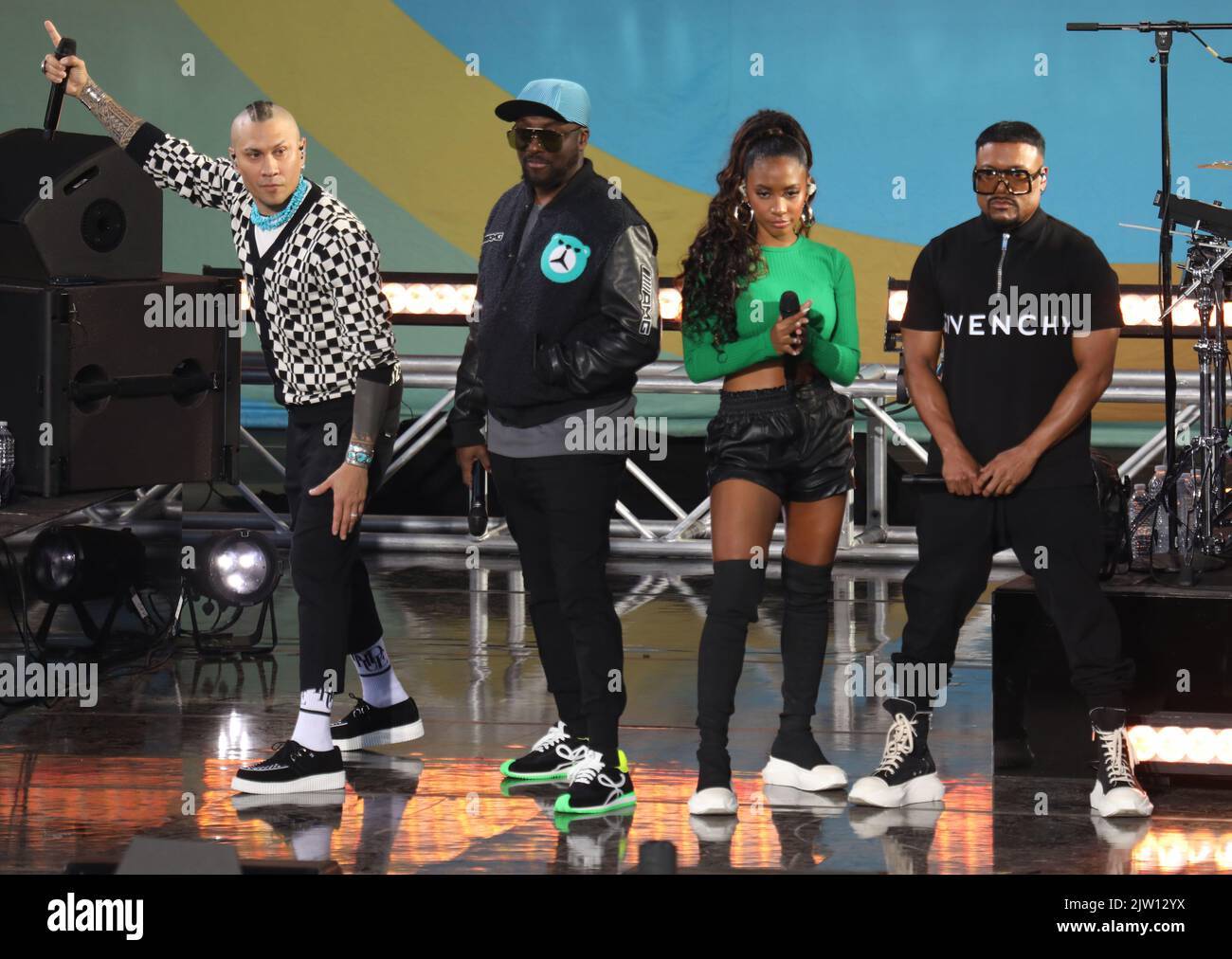 September 2, 2022, New York City, New York, USA: TABOO, WILL.I.AM, J.REY SOUL and APL.DE.AP from the BLACK EYED PEAS perform on â€™Good Morning Americaâ€™ held at Rumsey Playfield in Central Park. (Credit Image: © Nancy Kaszerman/ZUMA Press Wire) Stock Photo