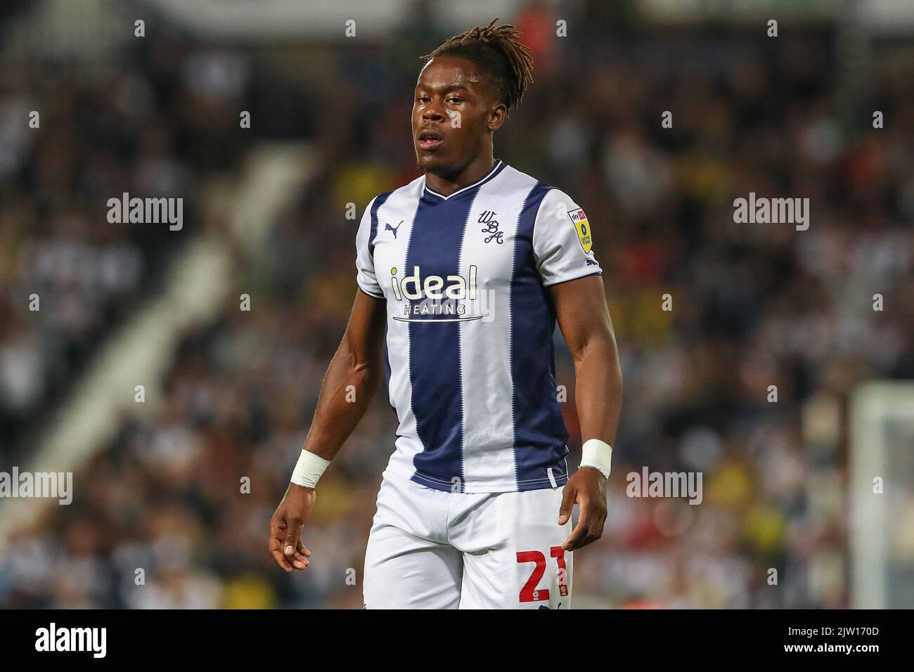 Brandon Michael Clarke Thomas-Asante #21 of West Bromwich Albion during the Sky Bet Championship match West Bromwich Albion vs Burnley at The Hawthorns, West Bromwich, United Kingdom, 2nd September 2022  (Photo by Gareth Evans/News Images) Stock Photo