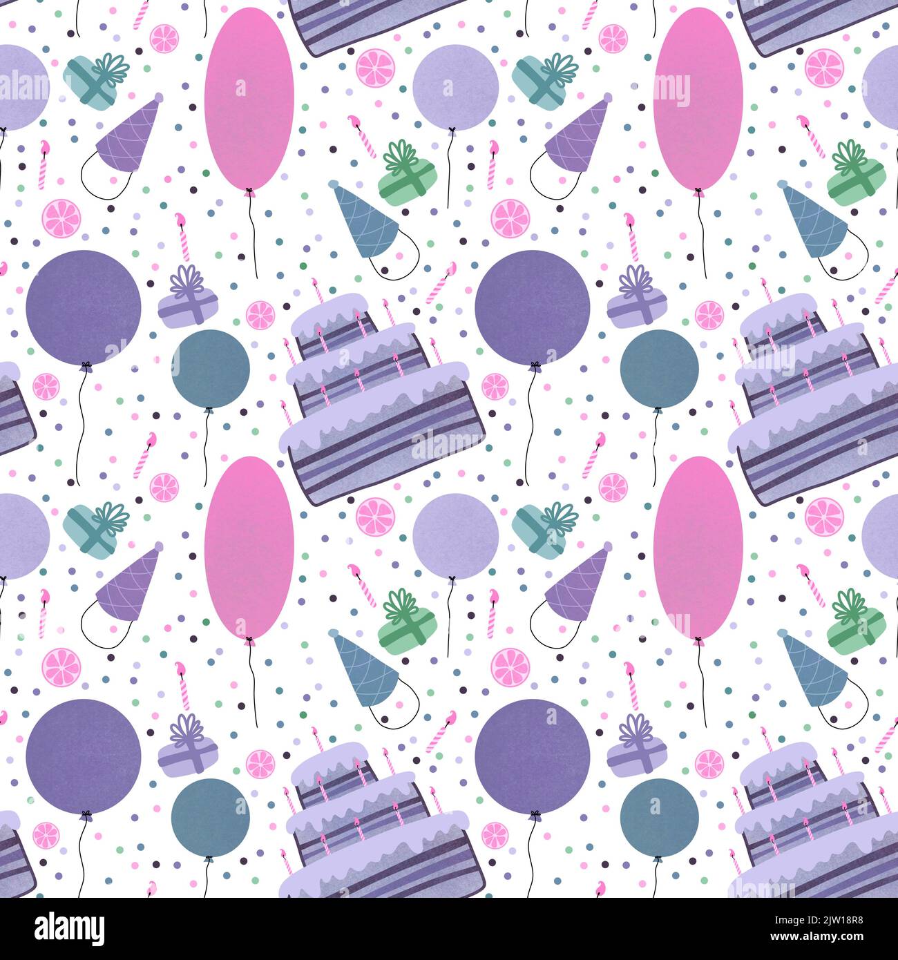 Birthday cake and balloons seamless festive pattern for kids and ...