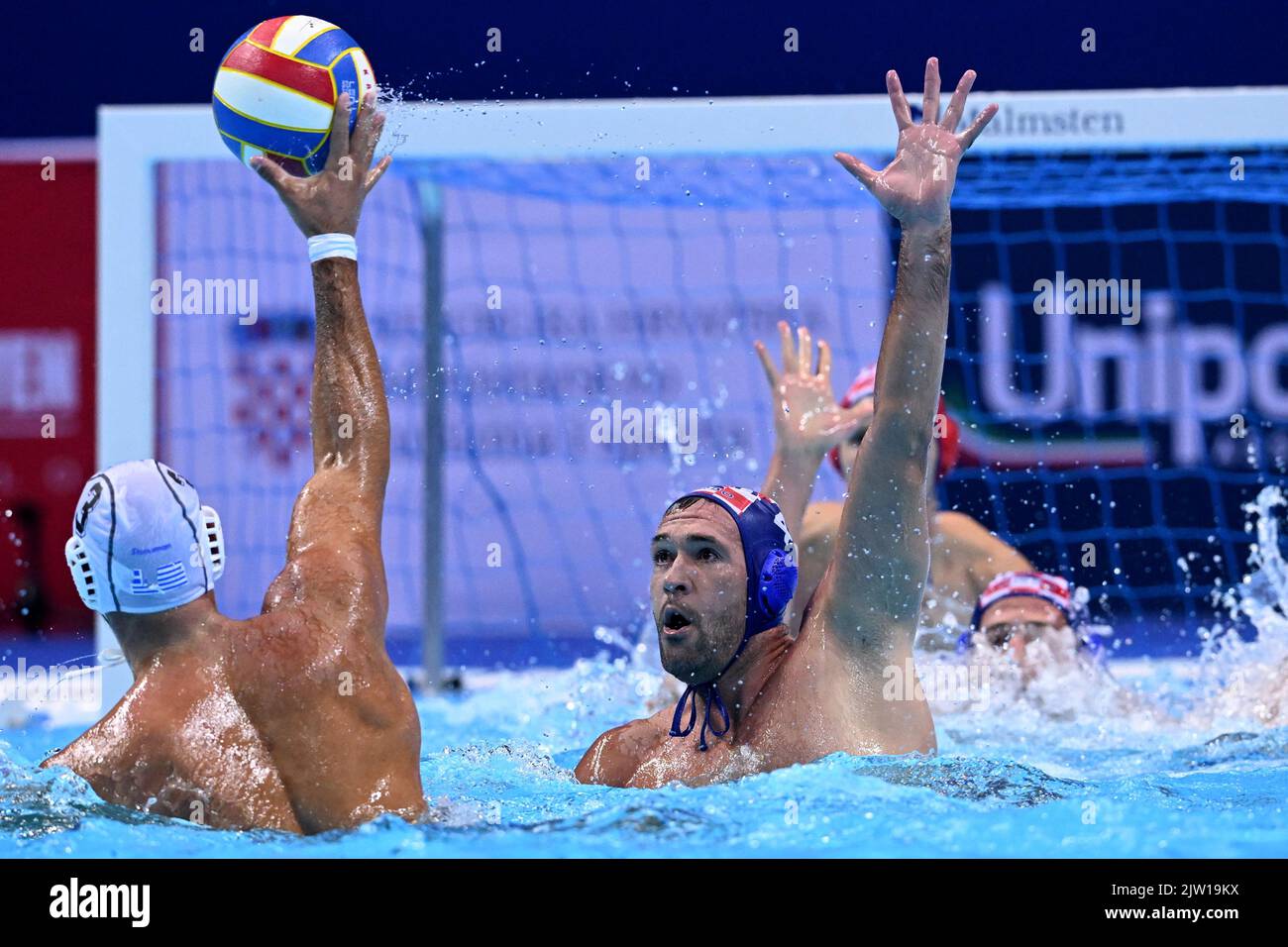 SPLIT, CROATIA - SEPTEMBER 02: Ivan Krapic of Croatia in action during the LEN European Water Polo Championships Group B round 3 match between Greece and Croatia at Spaladium Arena on September 2, 2022 in Split, Croatia. Photo by Marko Lukunic/PIXSELL Credit: Pixsell photo & video agency/Alamy Live News Stock Photo